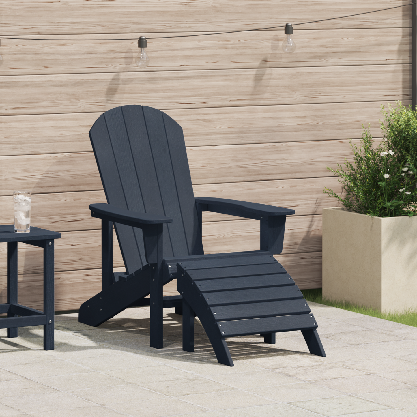 Adirondack Chair with Footrest Navy Blue HDPE