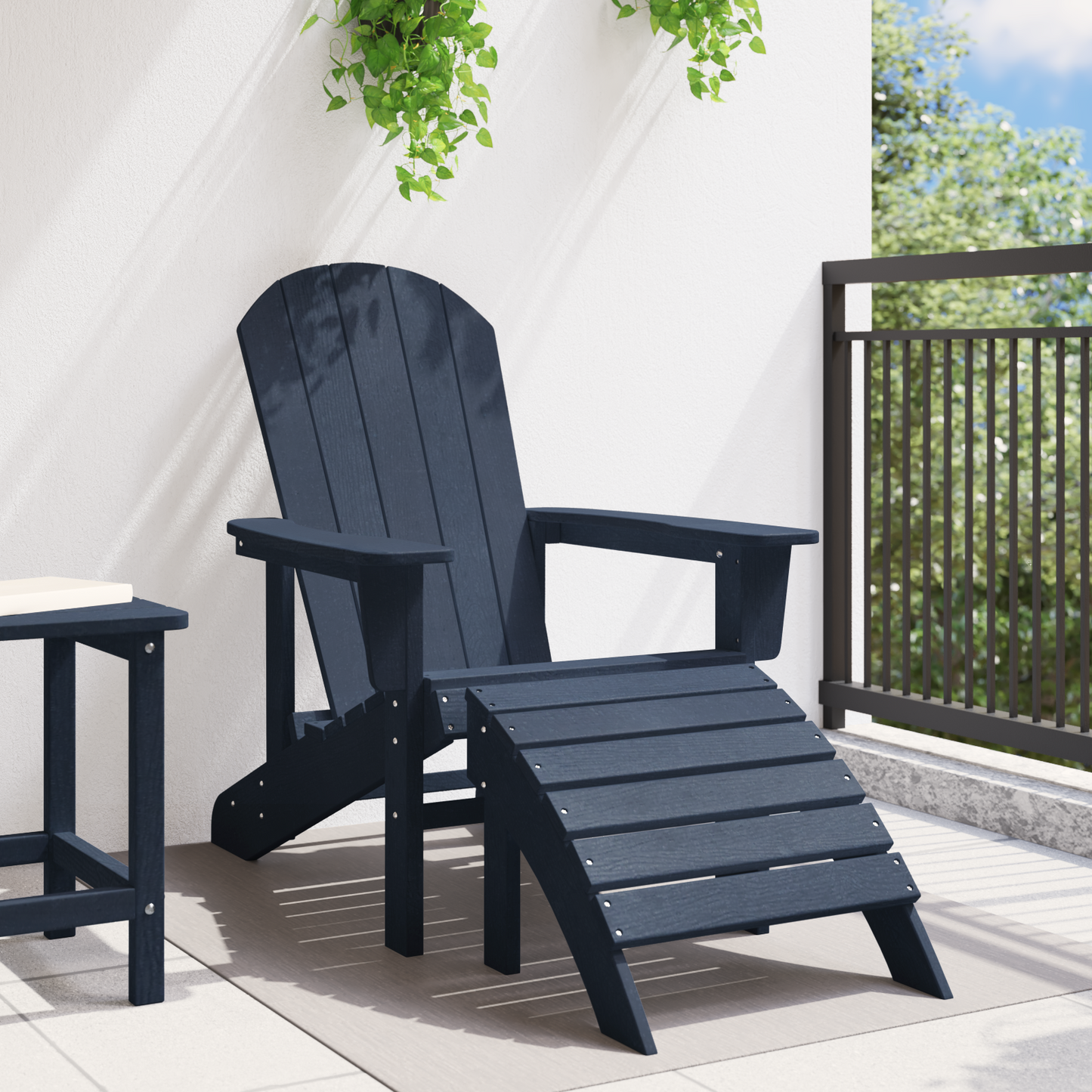 Adirondack Chair with Footrest Navy Blue HDPE