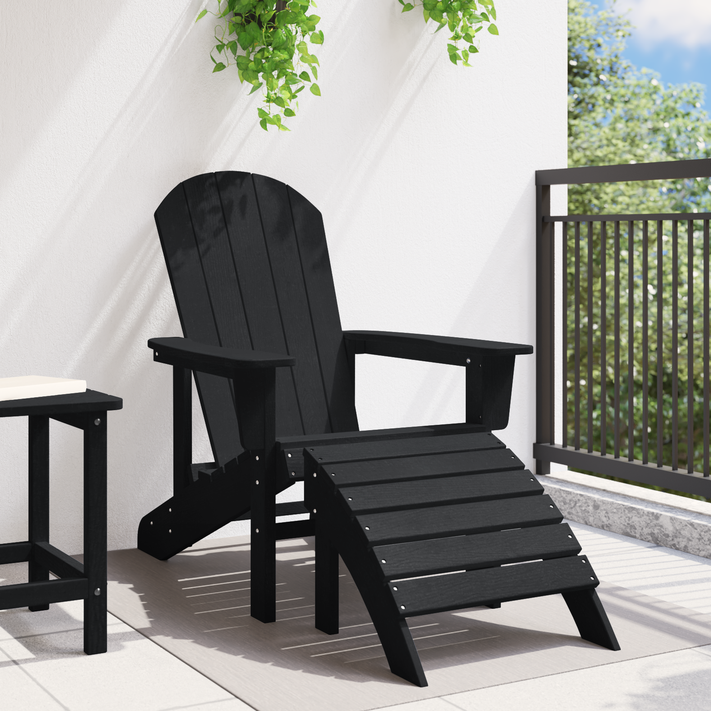Adirondack Chair with Footrest Black HDPE