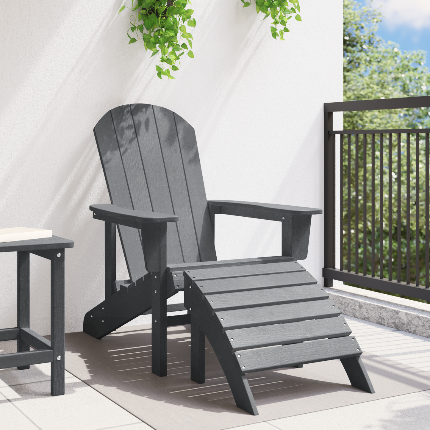 Adirondack Chair with Footrest Light Grey HDPE