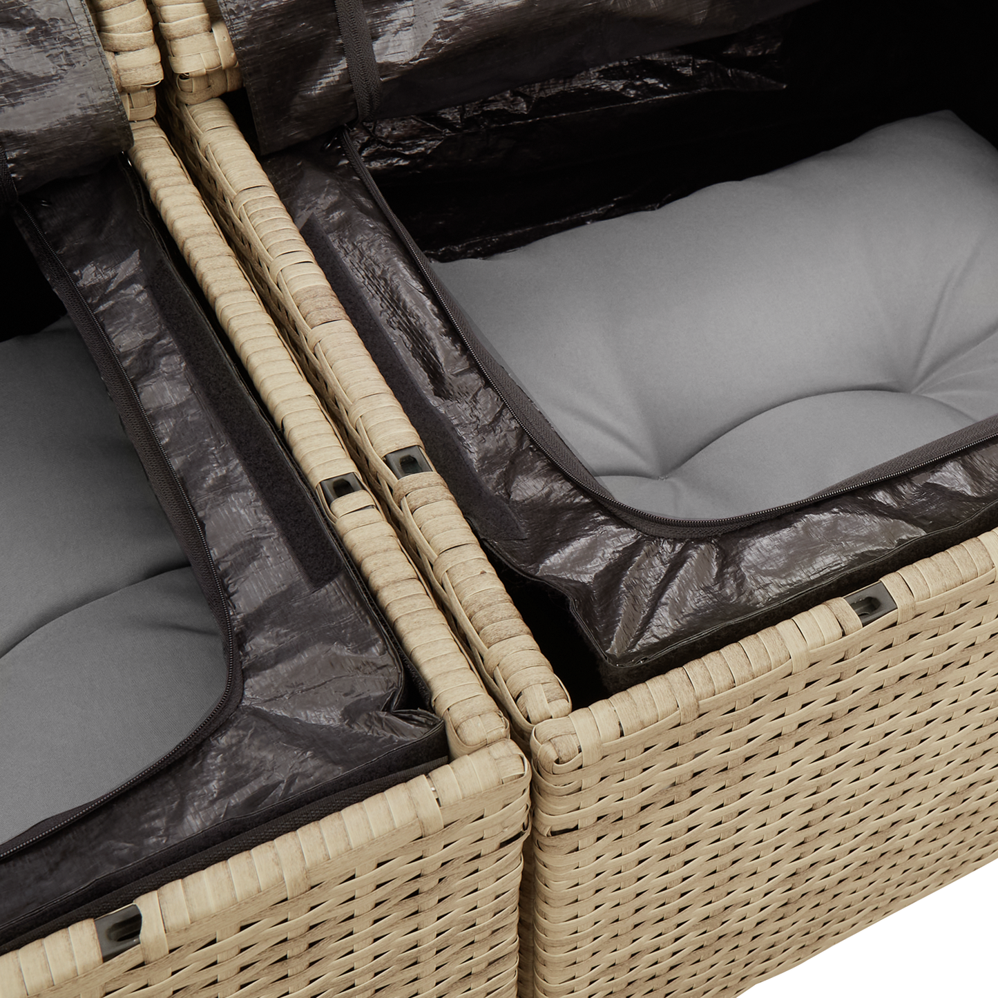 2-Seater Garden Sofa with Storage&Cushions Beige Poly Rattan