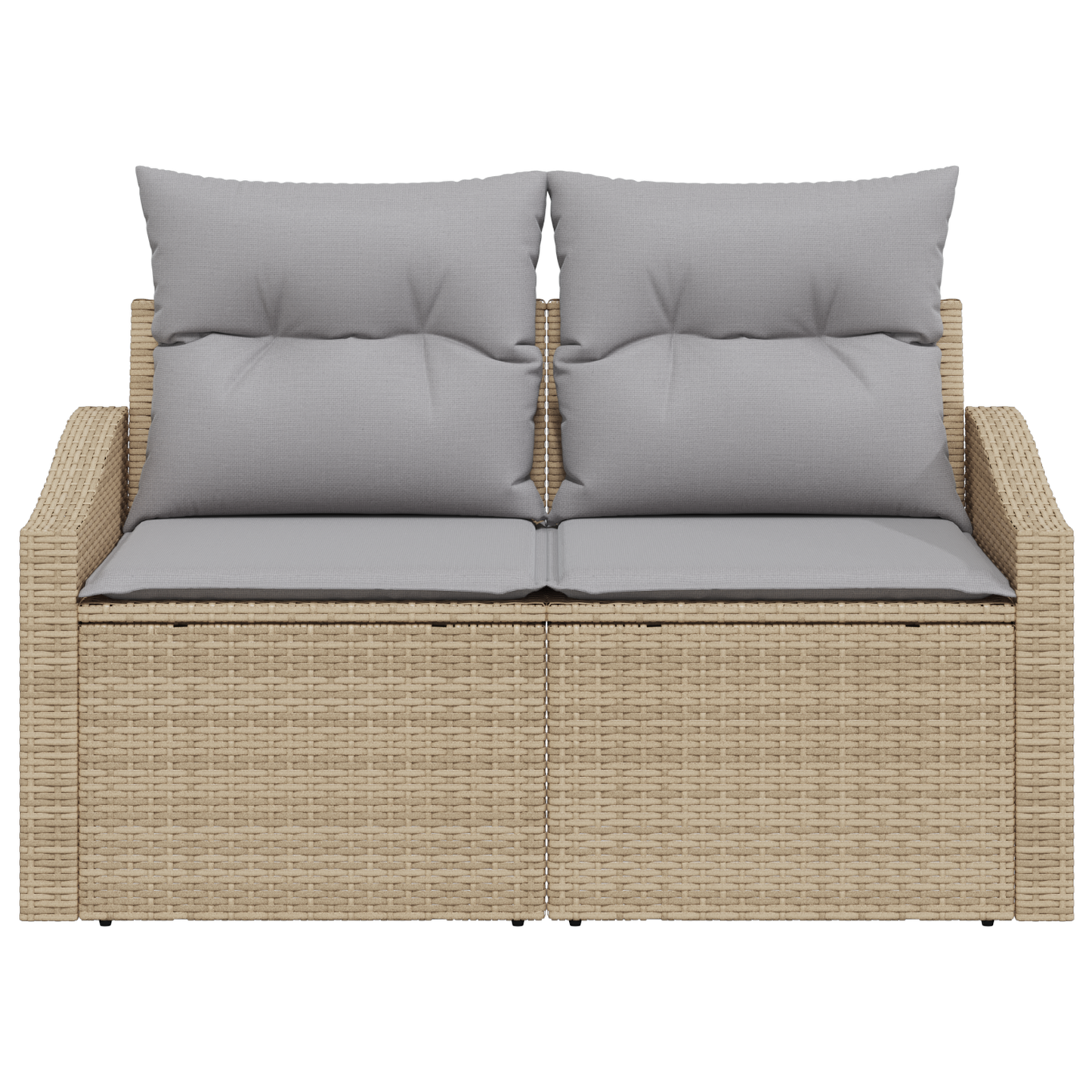 2-Seater Garden Sofa with Storage&Cushions Beige Poly Rattan