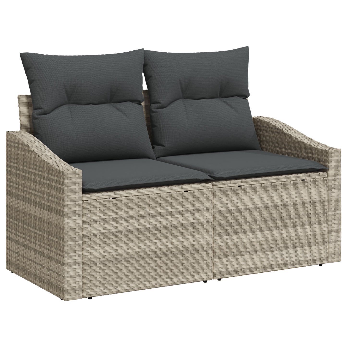 2-Seater Garden Sofa with Storage&Cushions Grey Poly Rattan