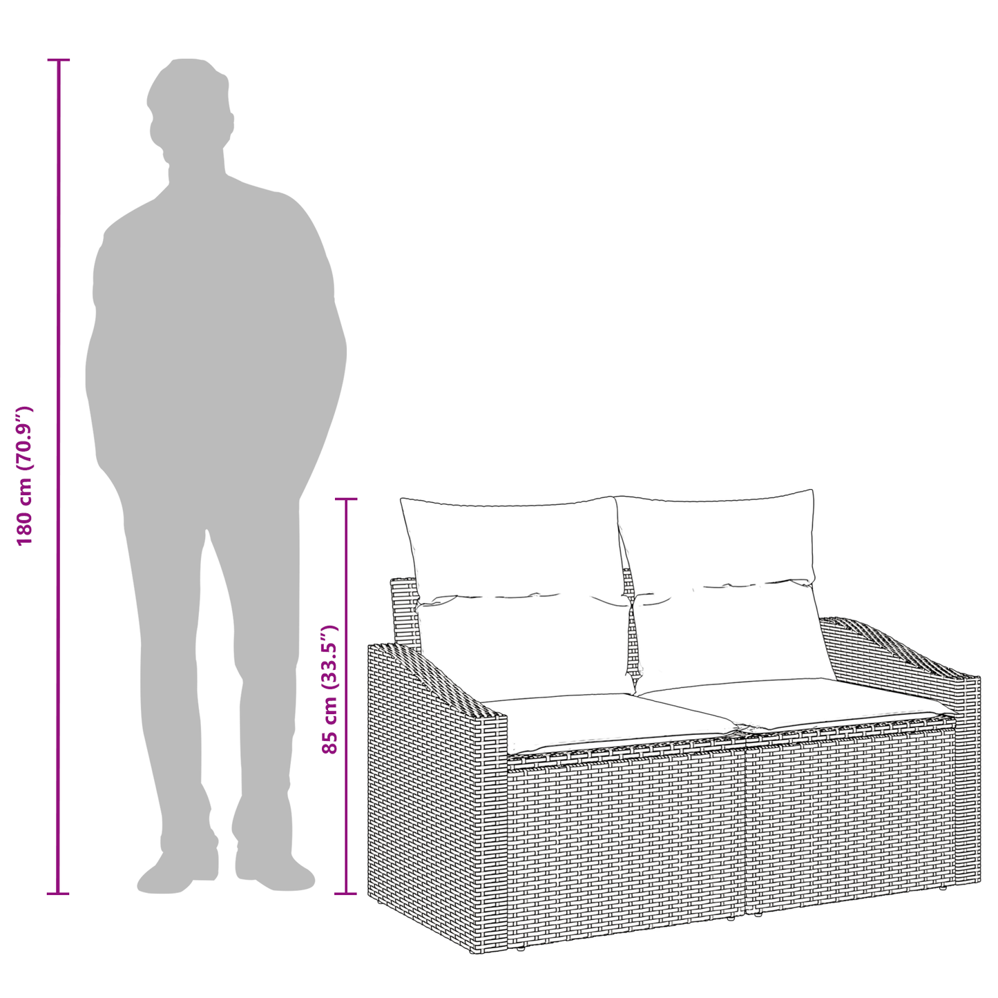 2-Seater Garden Sofa with Storage&Cushions Grey Poly Rattan