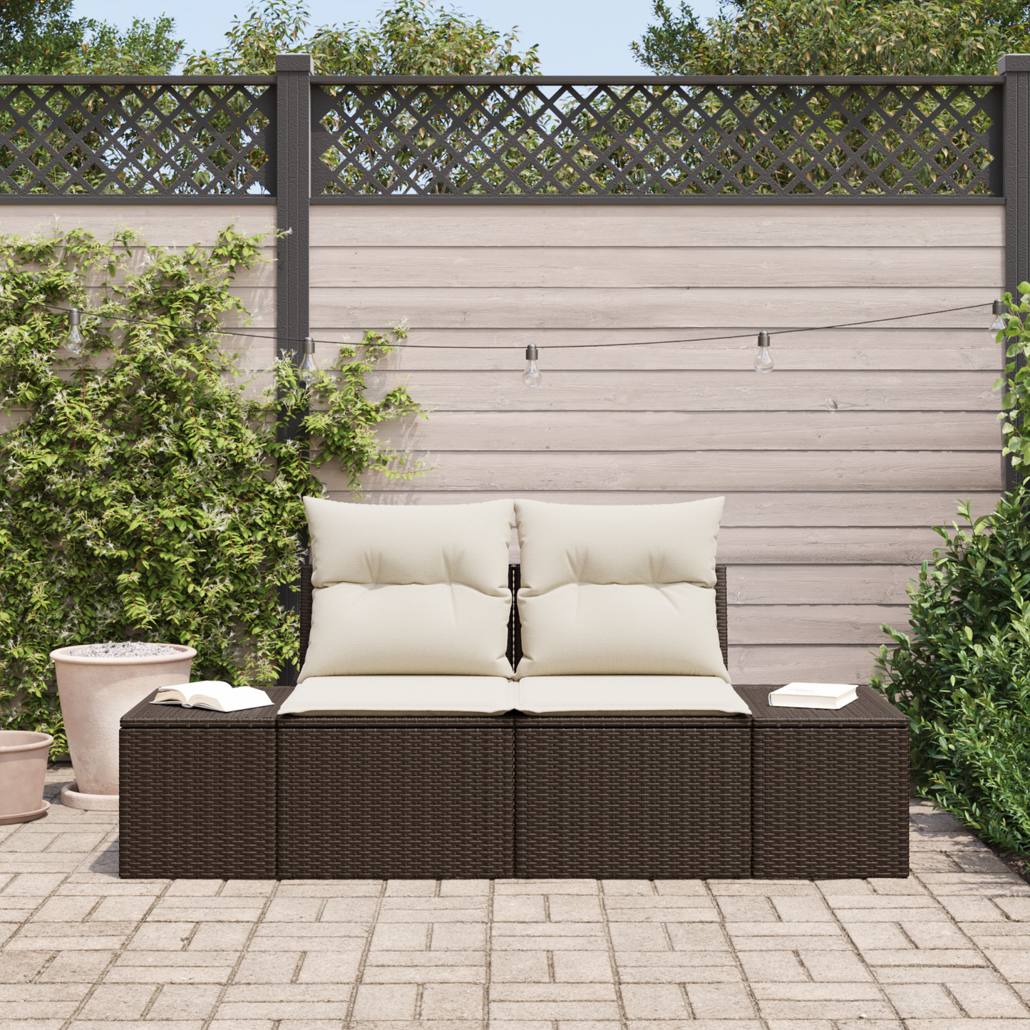 2-Seater Garden Sofa with Cushions Brown Poly Rattan
