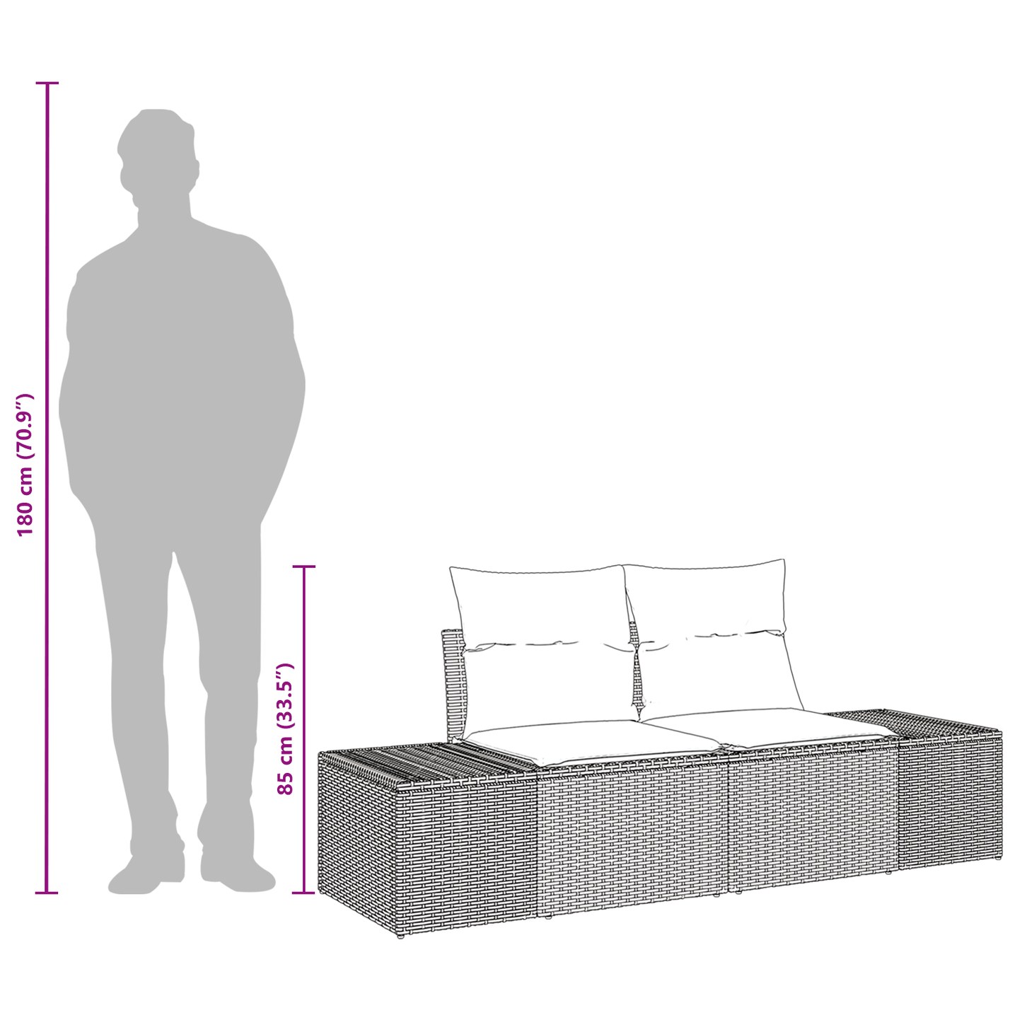 2-Seater Garden Sofa with Cushions Grey Poly Rattan