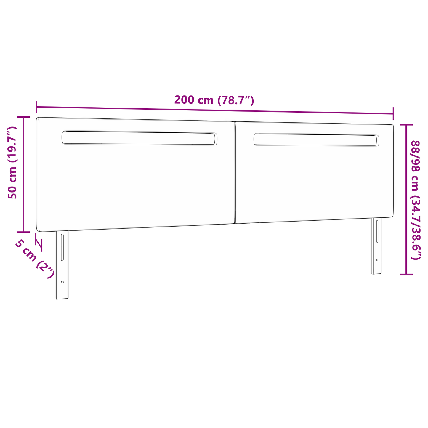 Headboard Plain Design Grey 200 cm Faux Leather