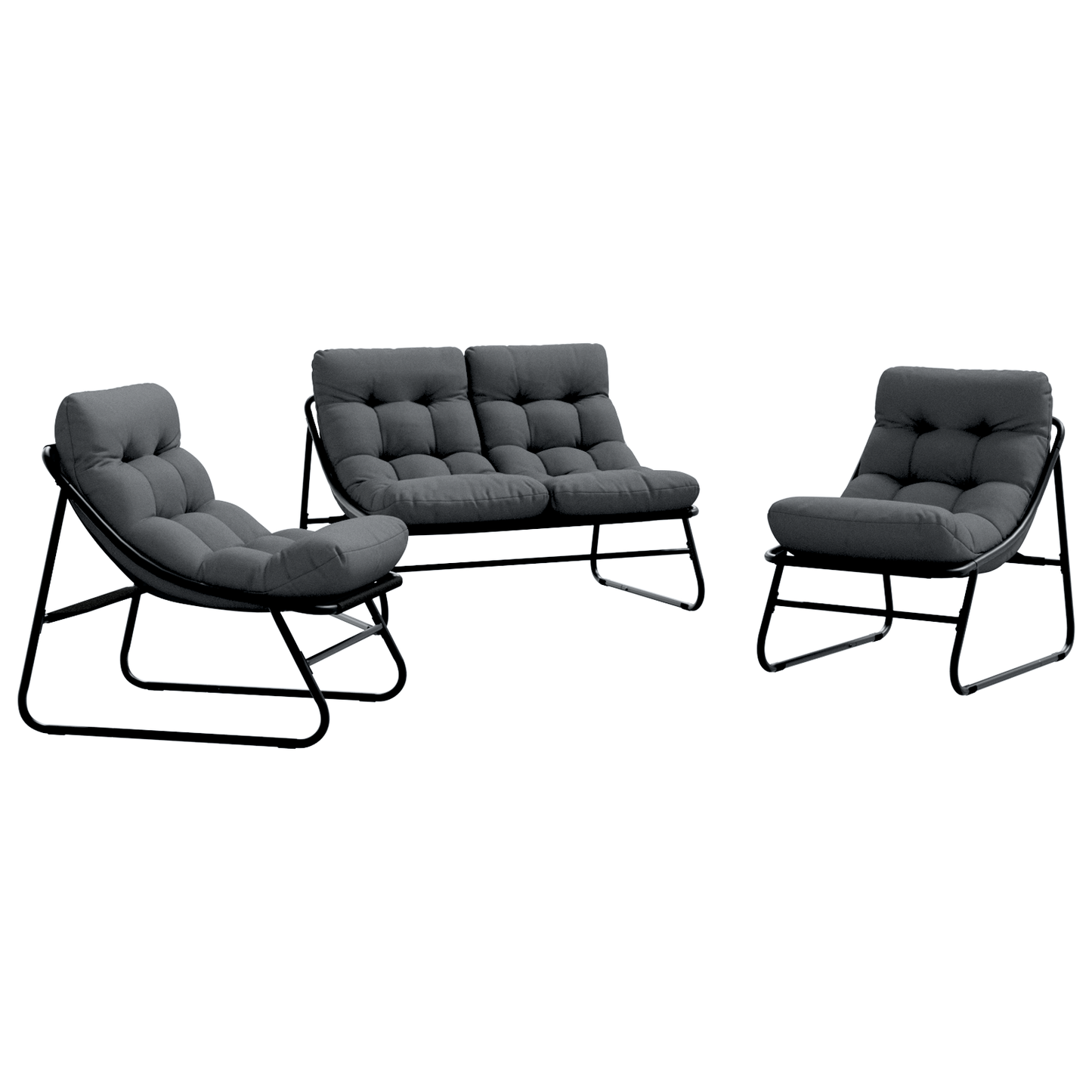 Outdoor Seating Set Dark Grey Metal Frame with Fabric Cushions