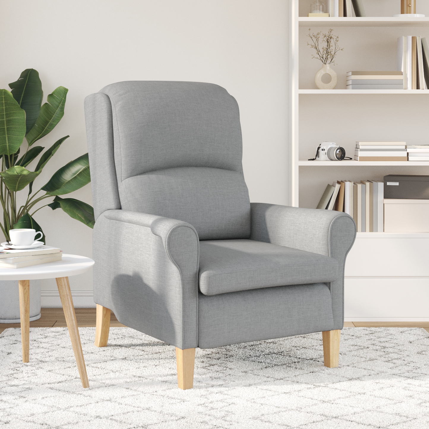 Modern Armchair Light grey Polyester fabric, Wood Medium