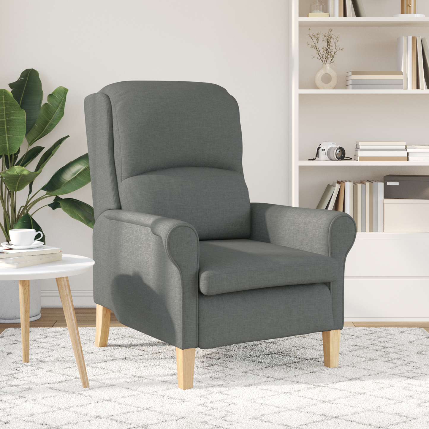 Modern Armchair Dark Grey Fabric, Wood Medium Durable Armchair
