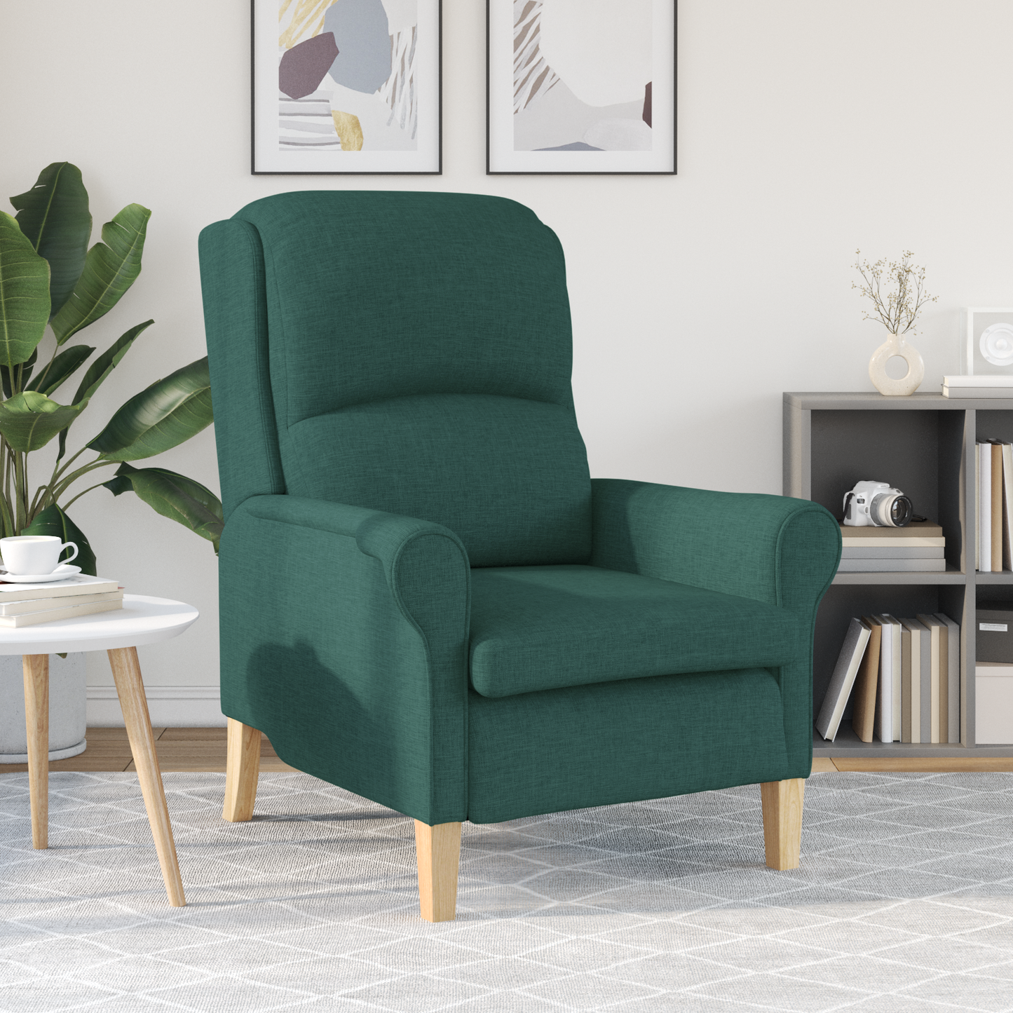 Modern Armchair Dark Green Fabric, Wood Standard Ergonomic
