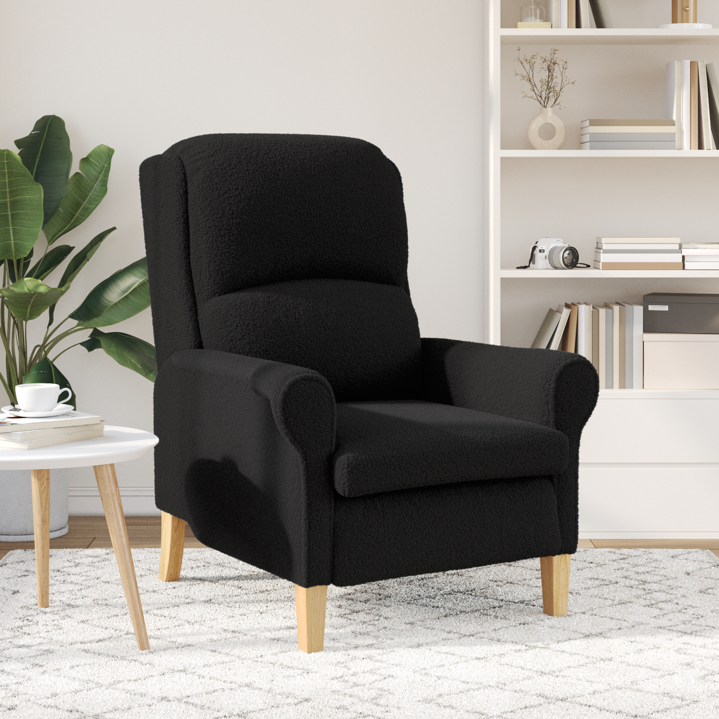 Ergonomic Armchair Black Fabric, Wood Standard Ergonomic