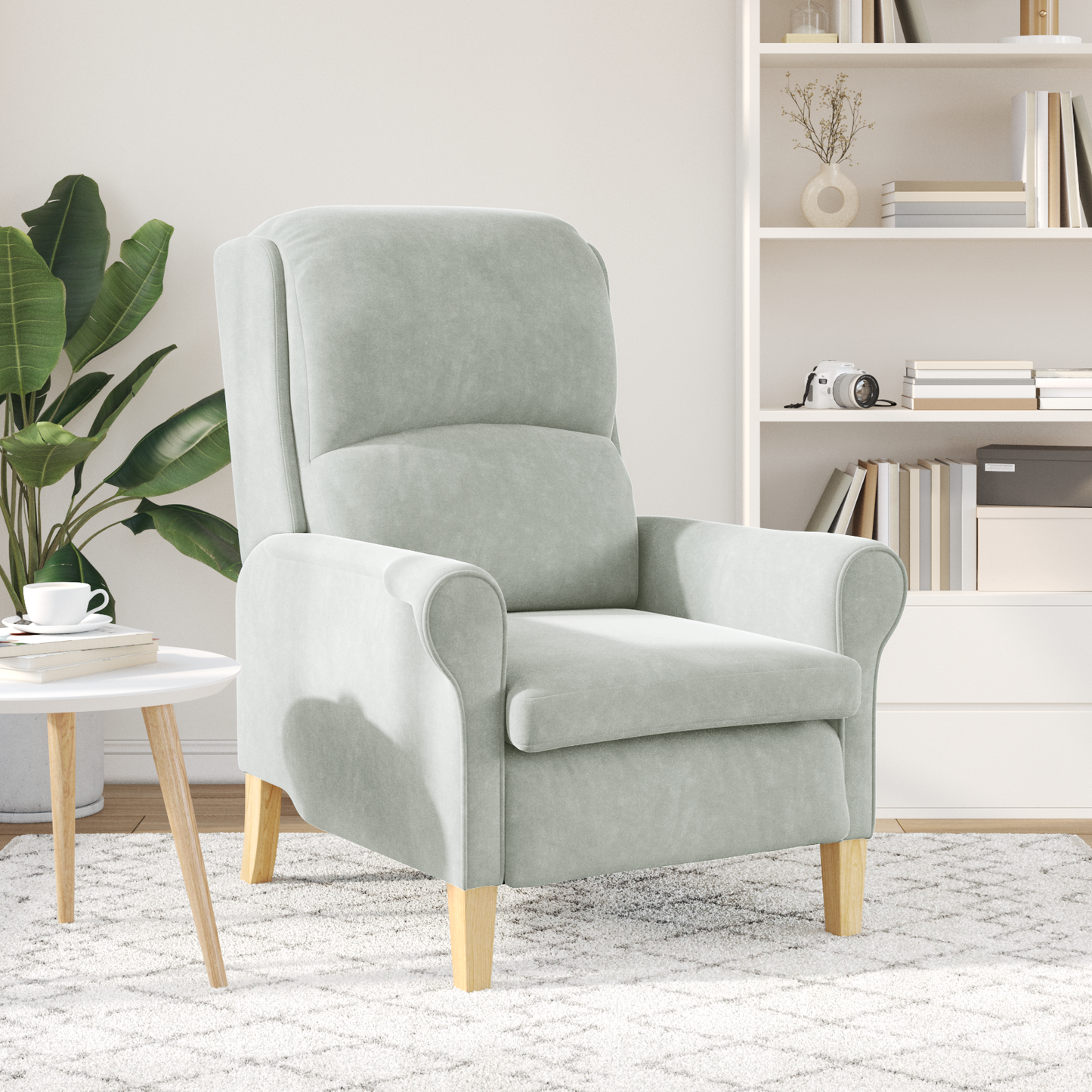 Light Grey Armchair Light grey Fabric cover with wooden legs