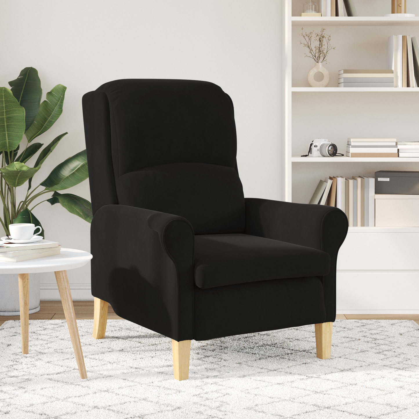 Black Armchair Black Fabric, Wood Standard Ergonomic