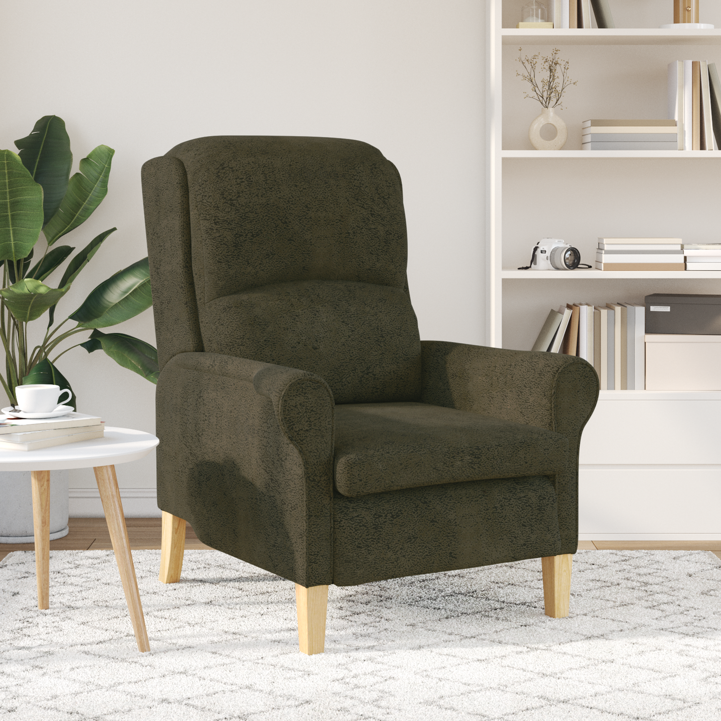 Contemporary Armchair Army green Fabric, Wood Medium Ergonomic