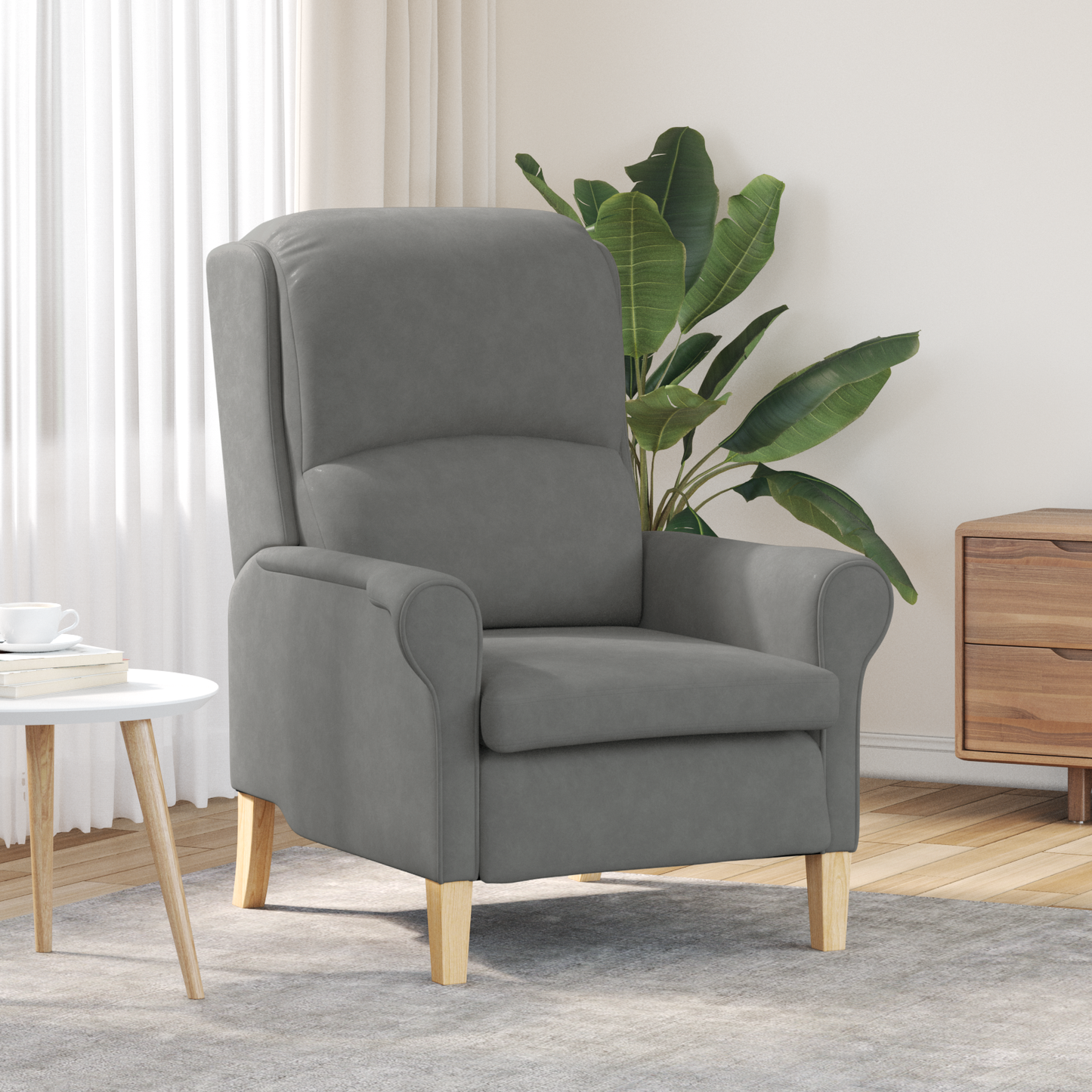 Dark Grey Armchair Dark Grey Fabric and Wood Standard Ergonomic
