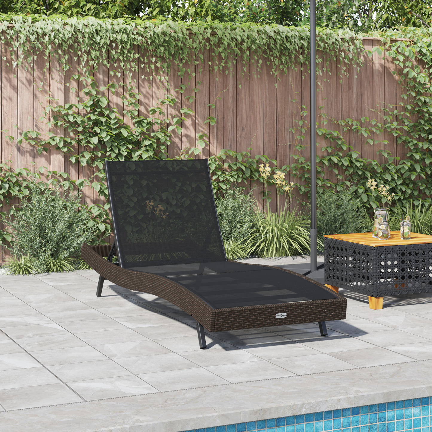 Sun Lounger Brown Poly Rattan and Textilene