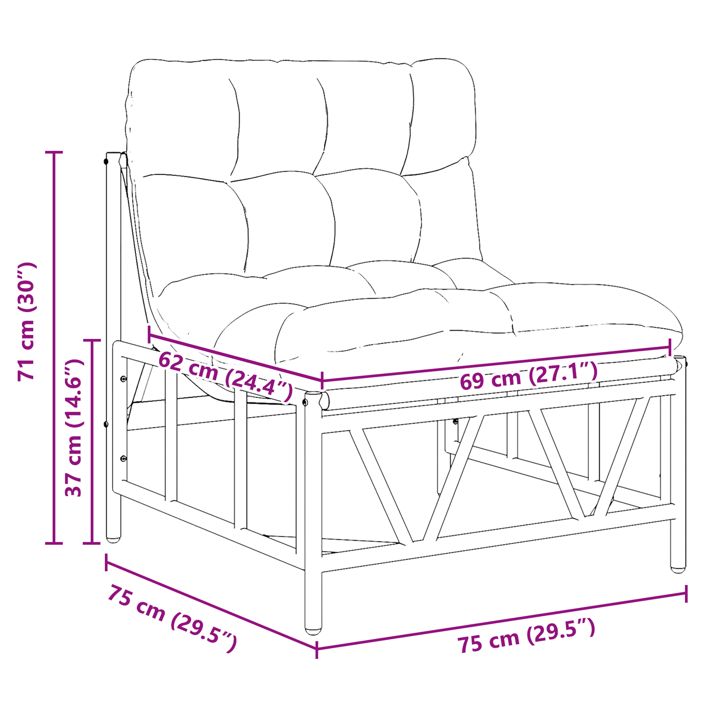 Garden Relaxing Chairs 2 pcs with Cushion 60x80x71 cm Steel