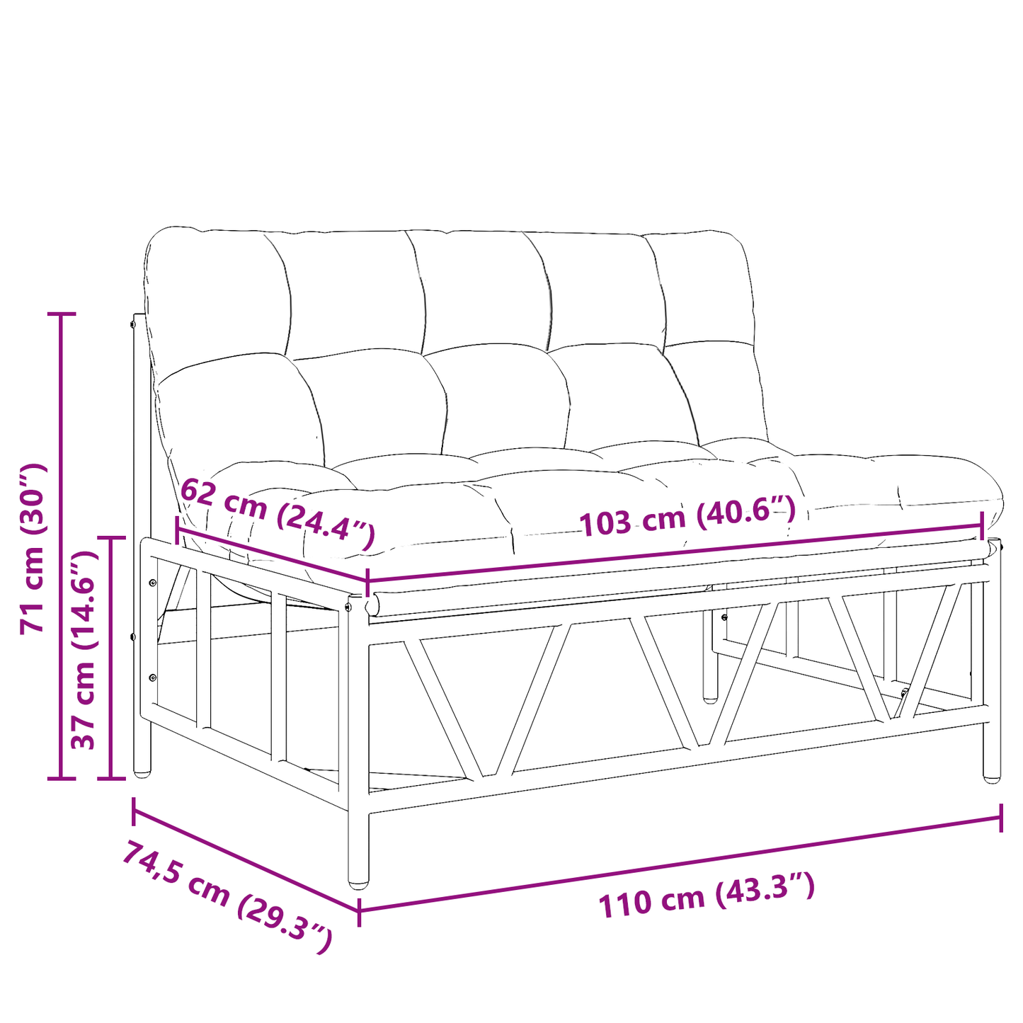 Garden Bench with Cushion 110x80x71 cm Steel