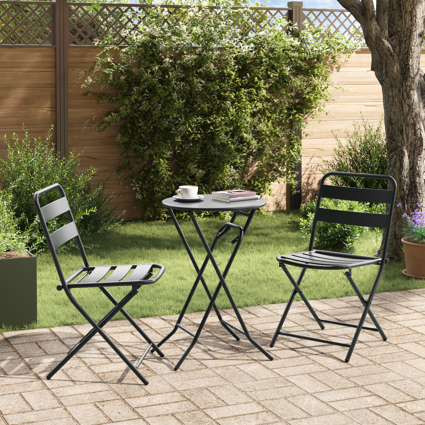 3 Piece Folding Bistro Set Anthracite Steel