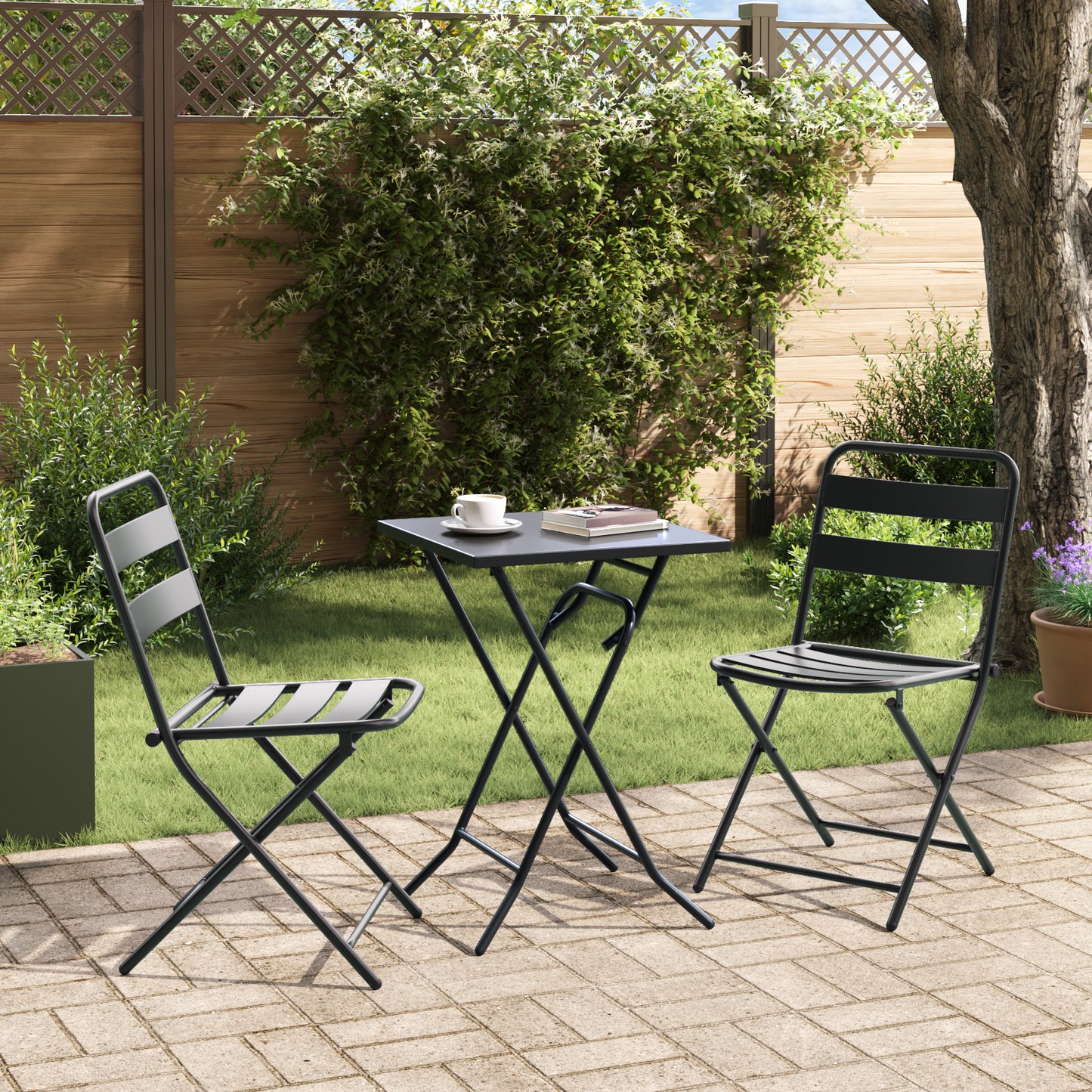 3 Piece Folding Bistro Set Anthracite Steel