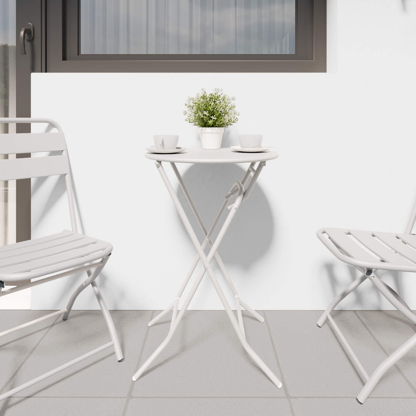 Folding Garden Table White Ø50x72 cm Steel