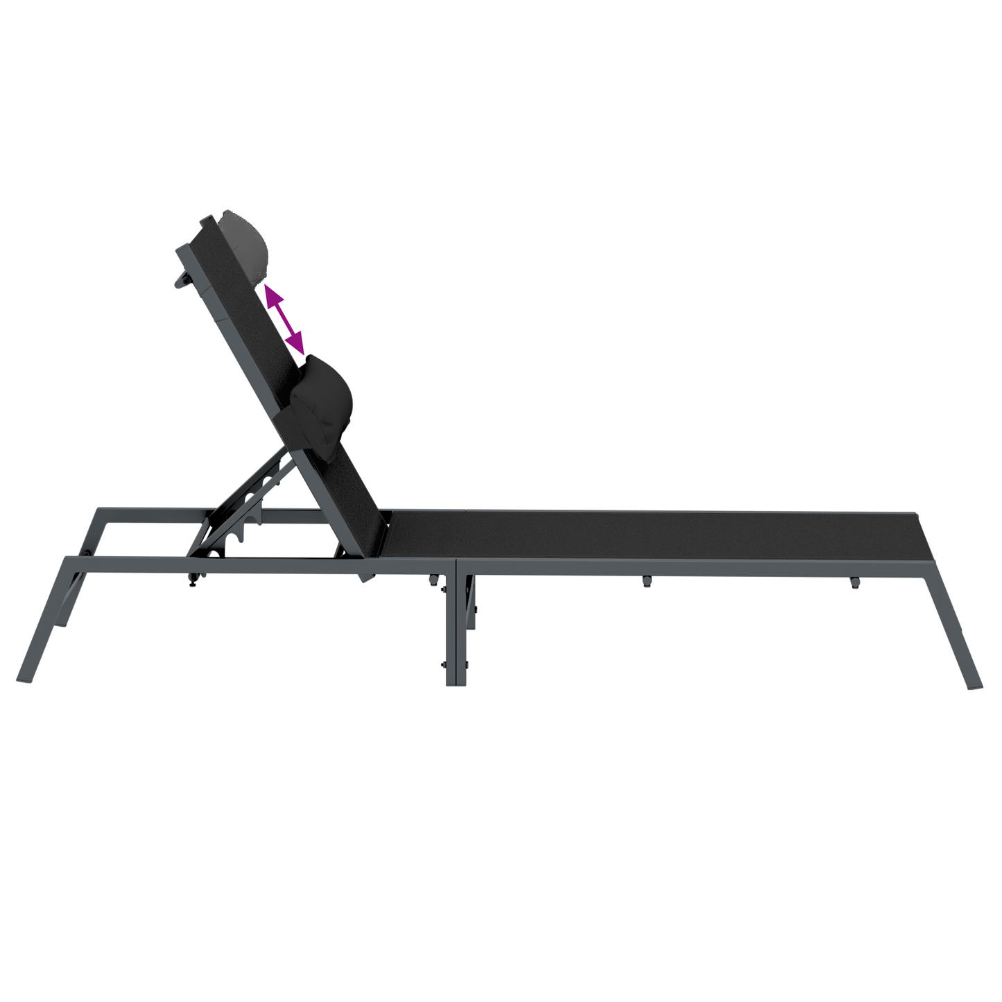 Sun Lounger Black Steel, Textilene Single Adjustable Armrests