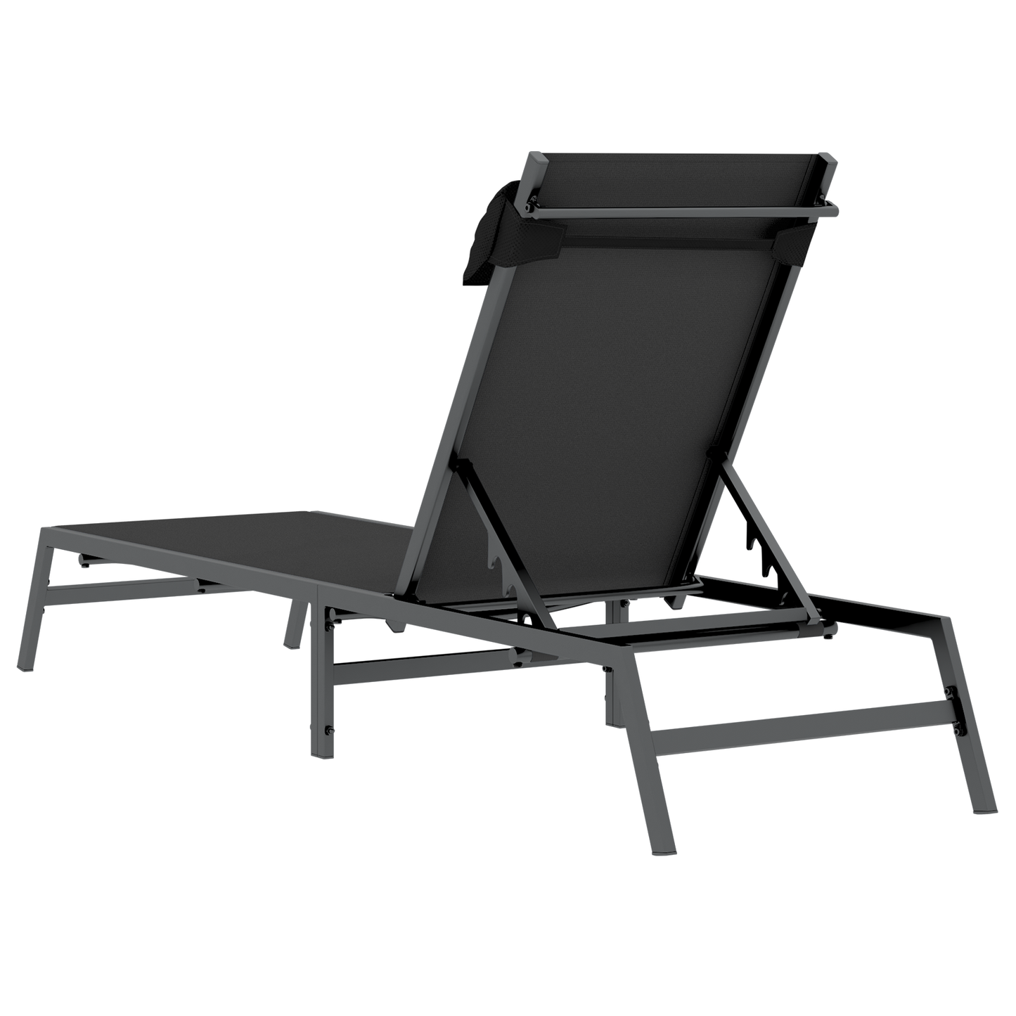 Sun Lounger Black Steel, Textilene Single Adjustable Armrests