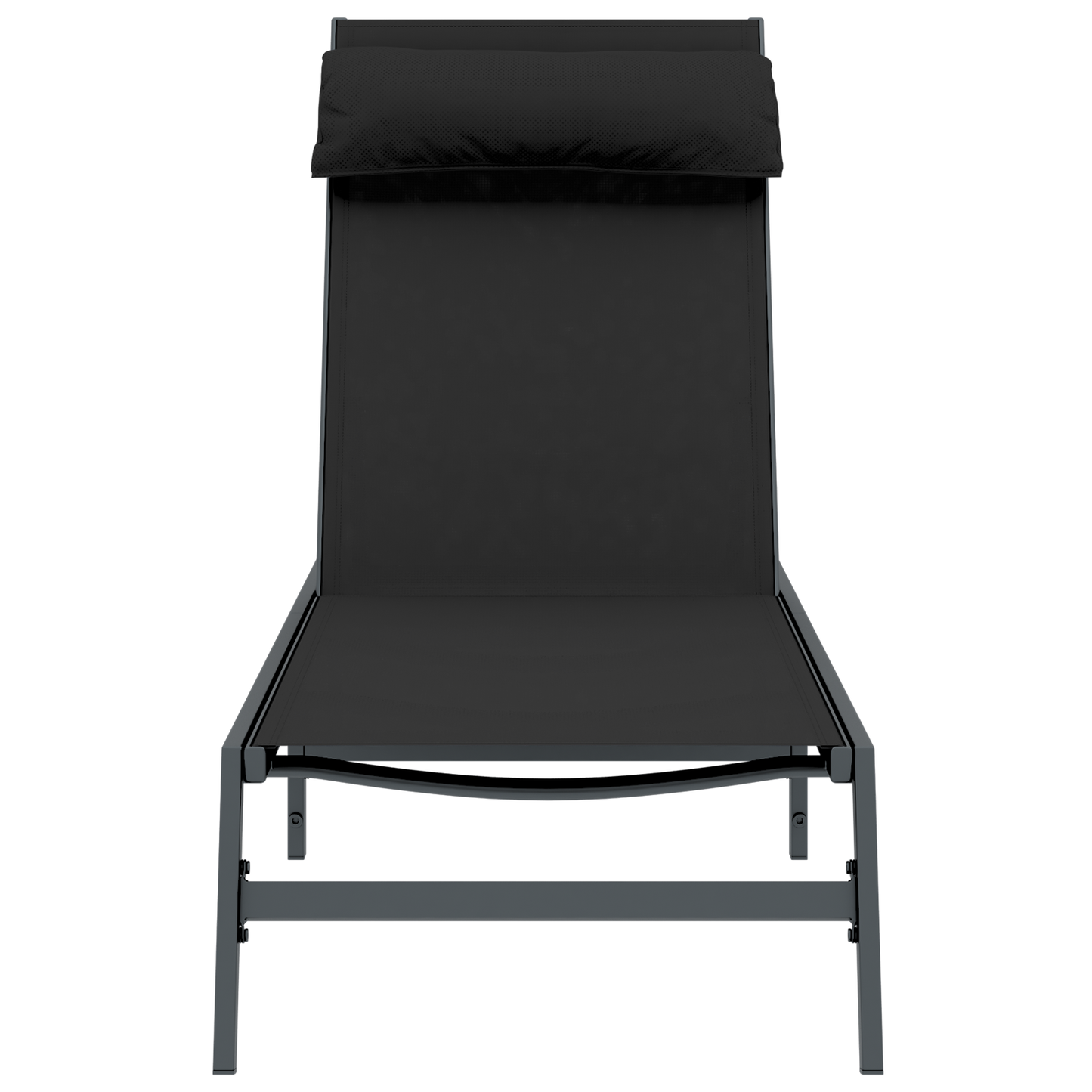 Sun Lounger Black Steel, Textilene Single Adjustable Armrests