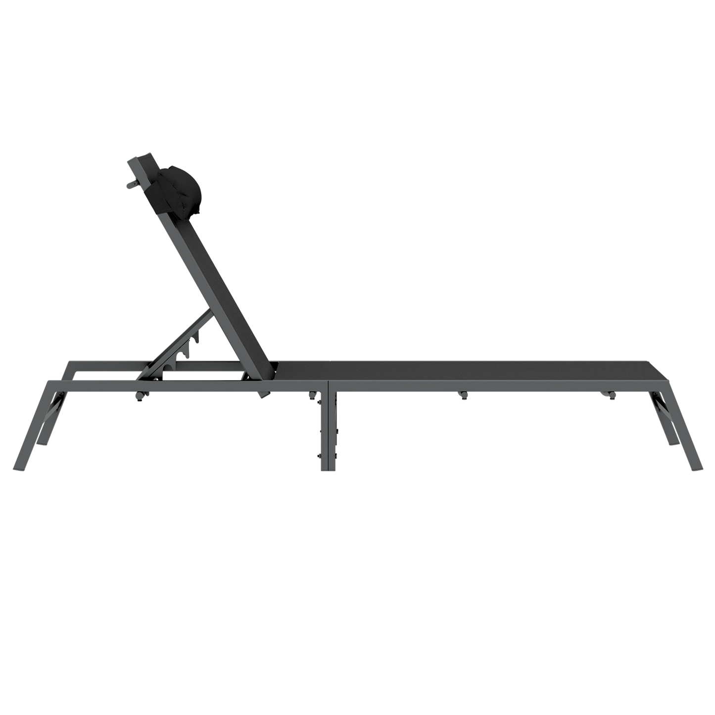 Sun Lounger Black Steel, Textilene Single Adjustable Armrests