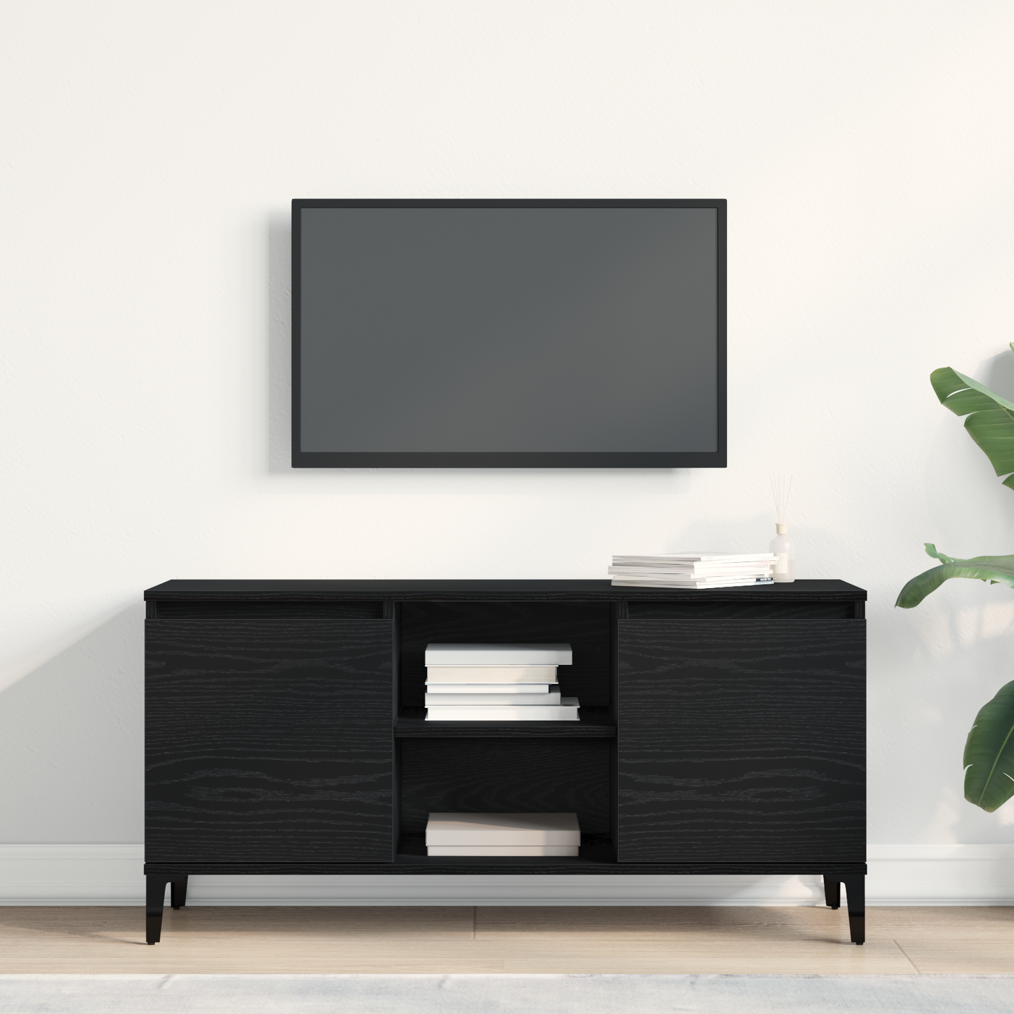 Black Oak TV Stand - 102x35x50 cm Made from Engineered Wood