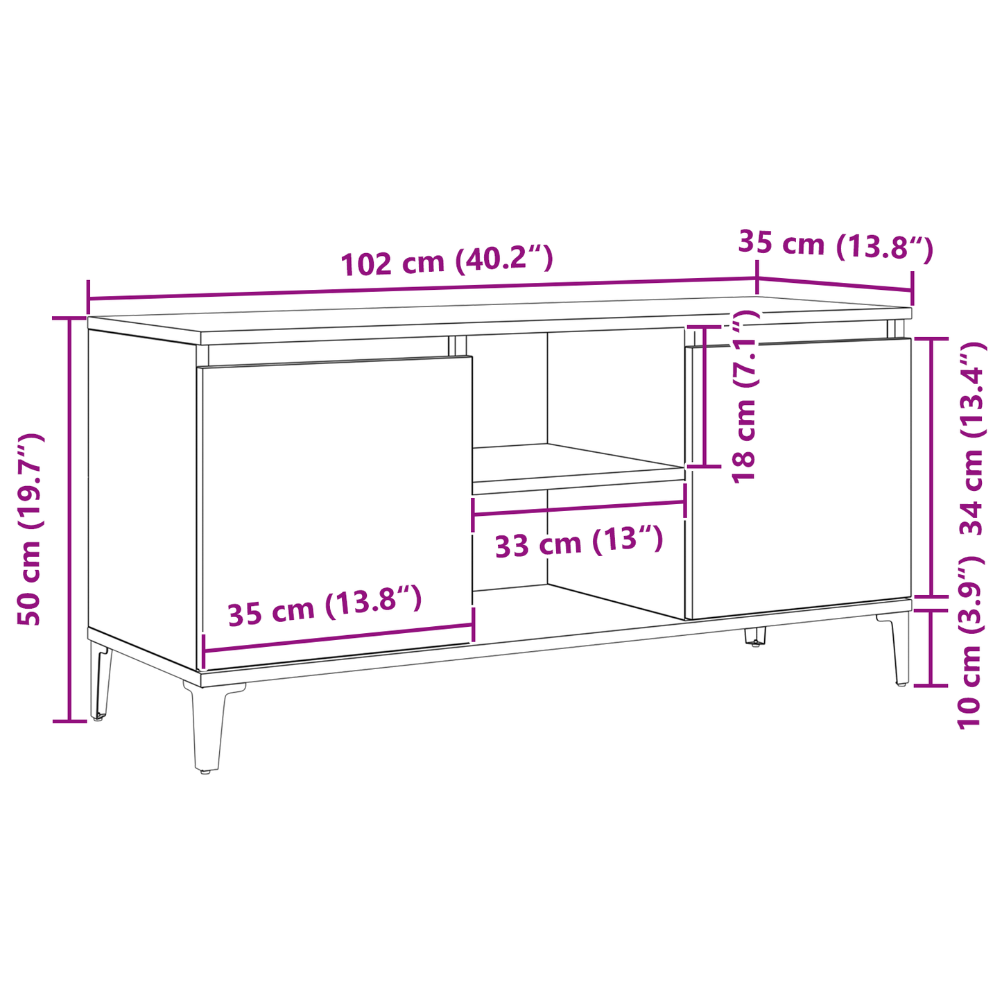 Black Oak TV Stand - 102x35x50 cm Made from Engineered Wood