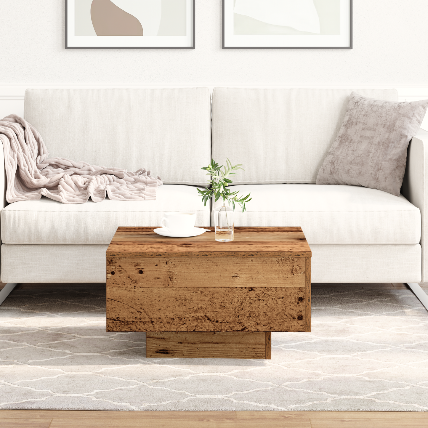 Coffee Table, Old Wood, 55x55x31 cm, Engineered Wood