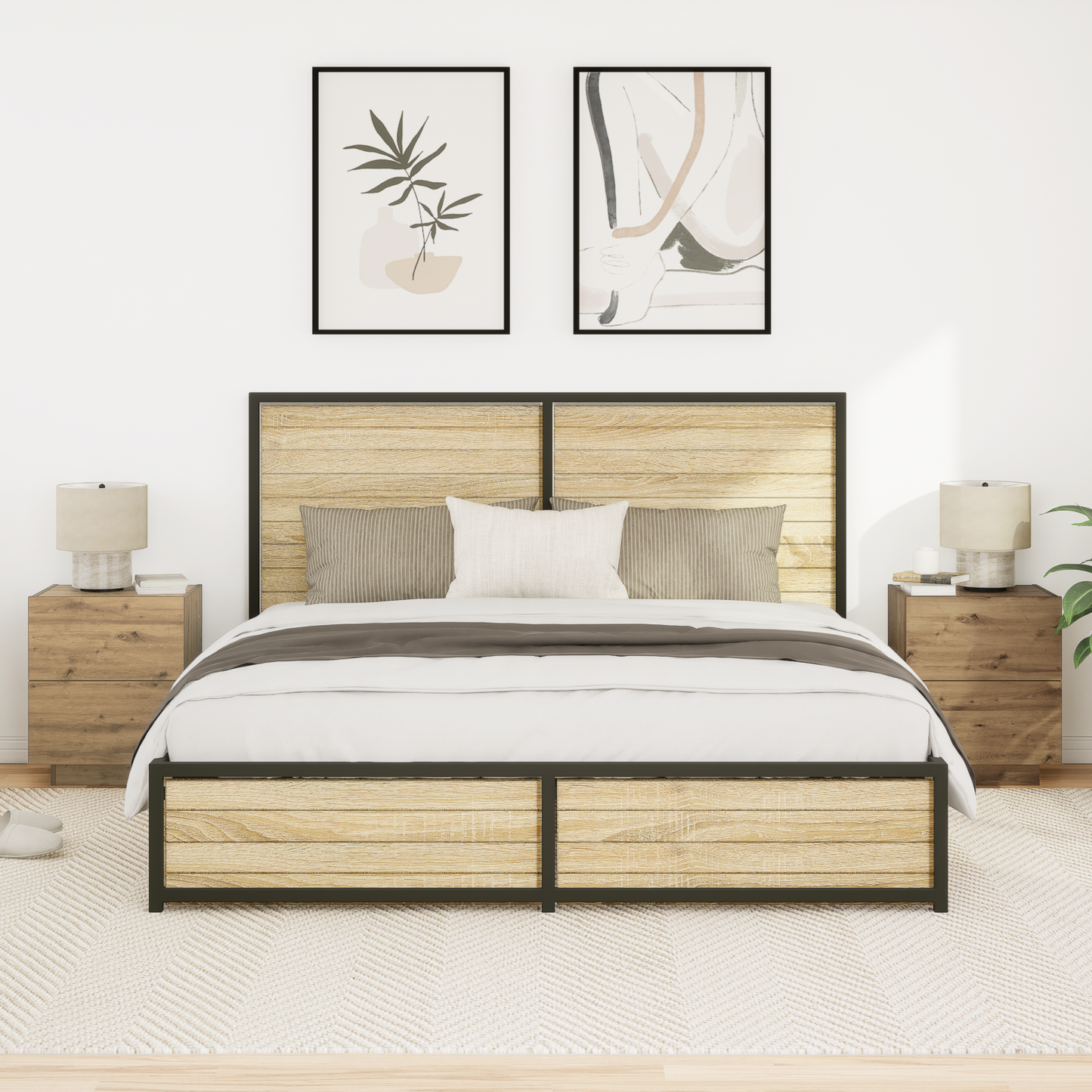 Bedside Cabinets with LED Lights 2 pcs Artisan Oak 45x40x55 cm