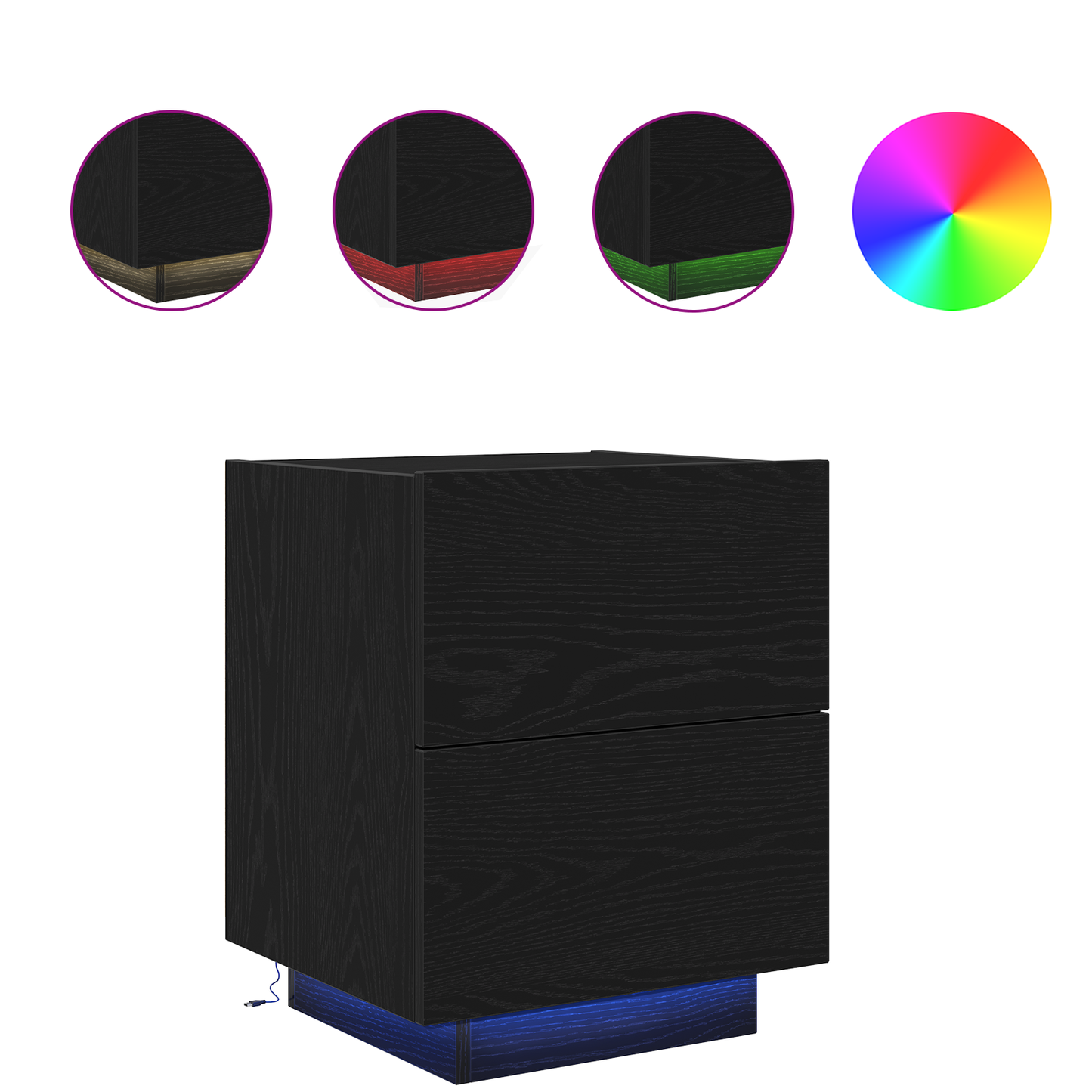 Bedside Cabinet with LED Lights Black Oak 45x40x55 cm