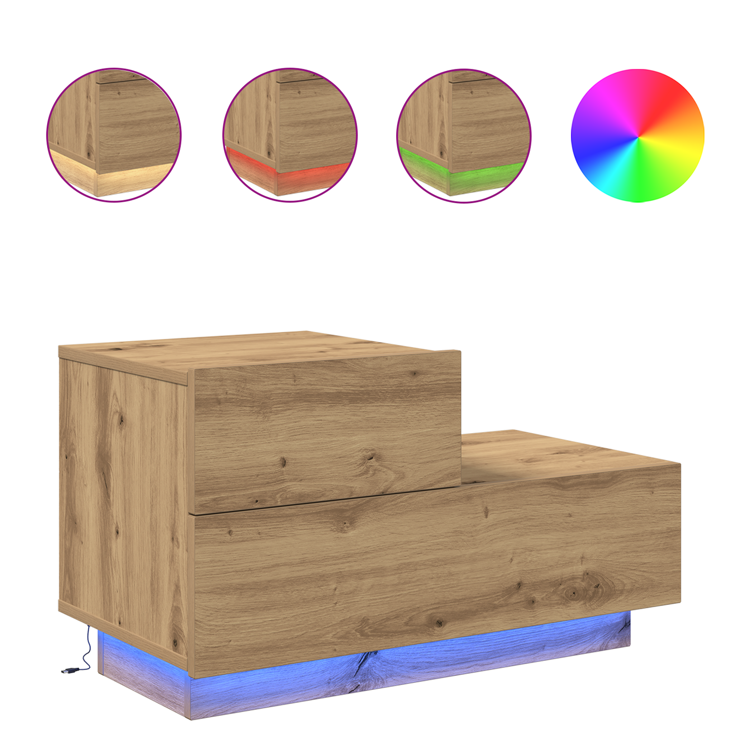 Bedside Cabinet with LED Lights Artisan Oak 100x36x49 cm