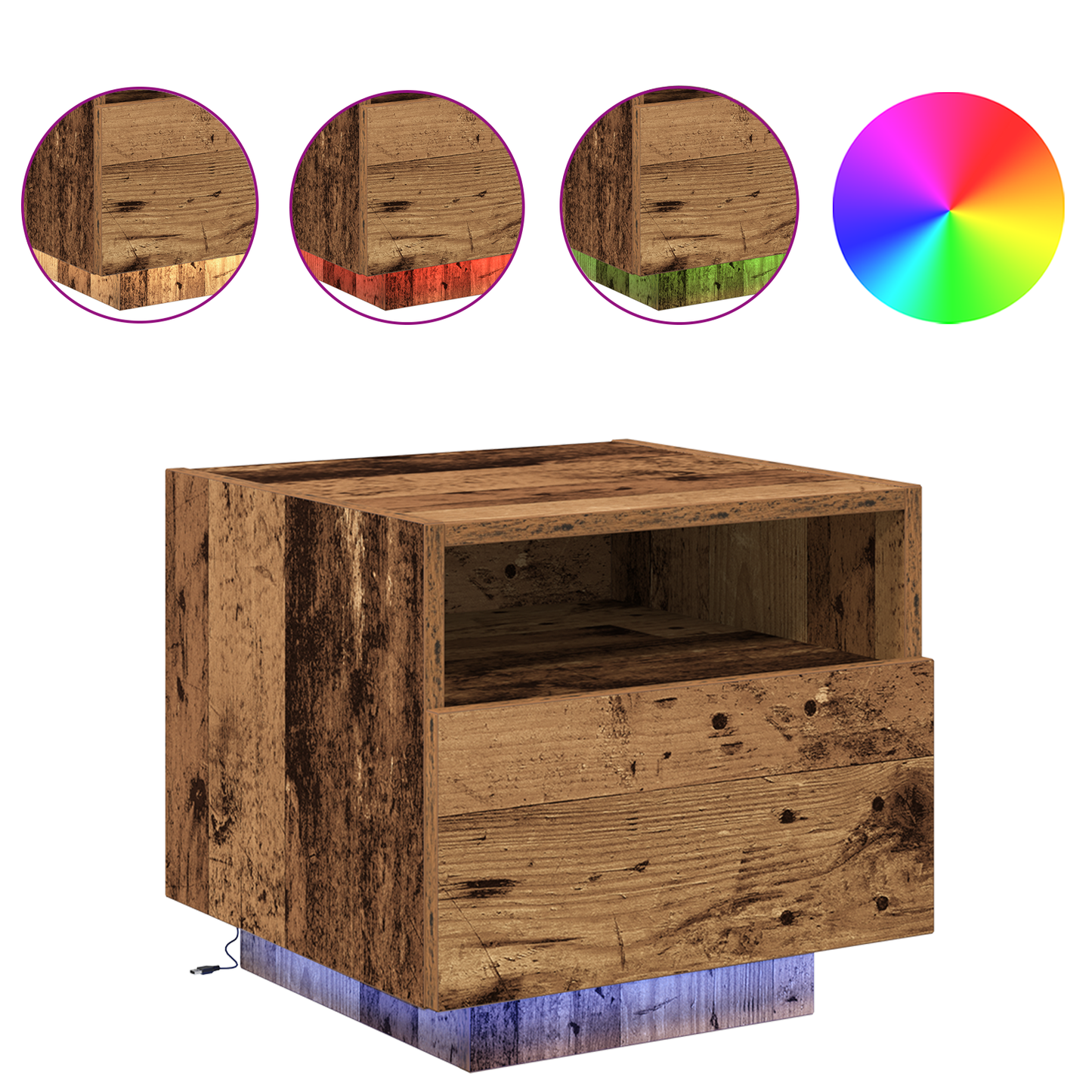 Bedside Cabinet with LED Lights Old Wood 40x39x37 cm