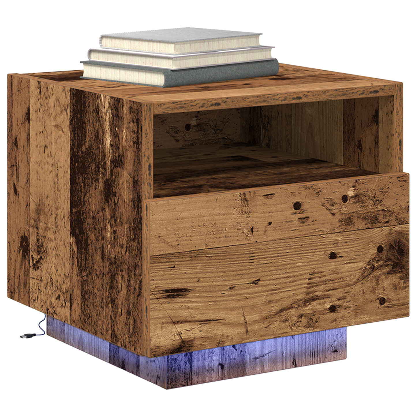 Bedside Cabinet with LED Lights Old Wood 40x39x37 cm