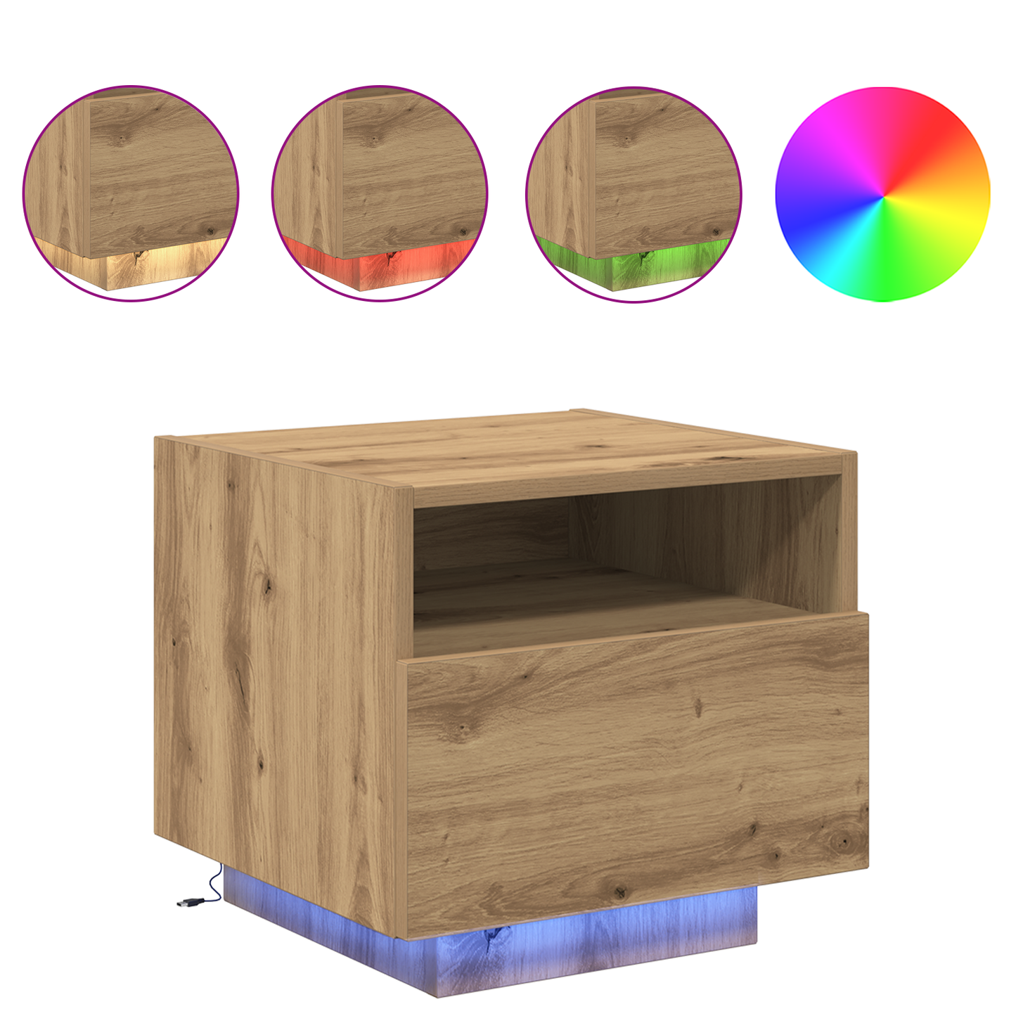 Bedside Cabinet with LED Lights Artisan Oak 40x39x37 cm