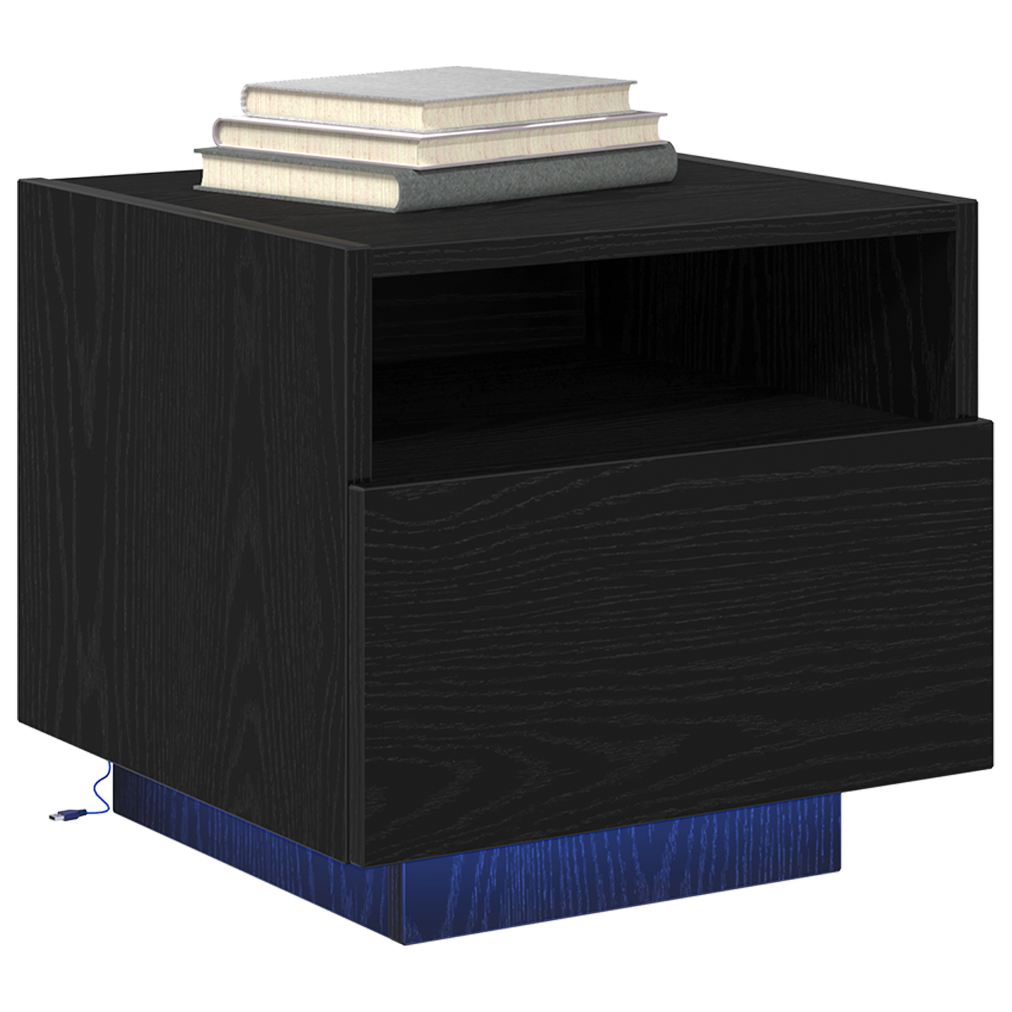 Bedside Cabinet with LED Lights Black Oak 40x39x37 cm