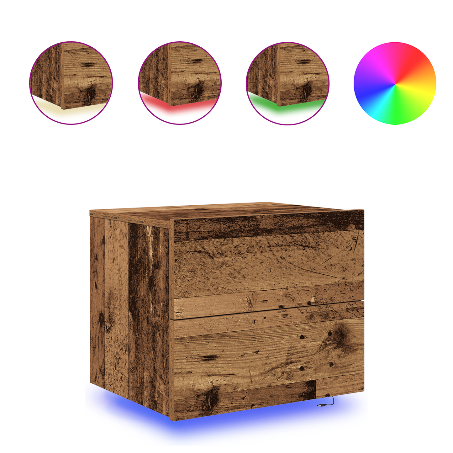 Bedside Cabinet with LED Wall-Mounted Old Wood 50x39x41 cm