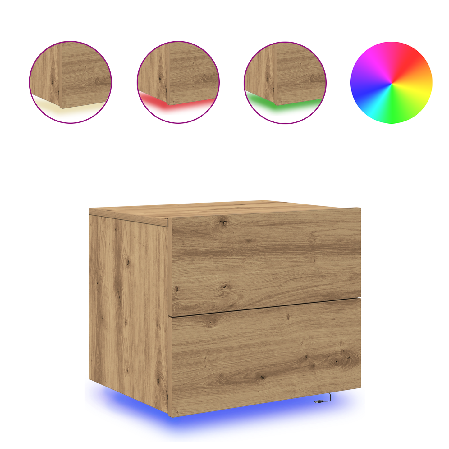 Bedside Cabinets with LED Lights Wall-Mounted 2 pcs Artisan Oak