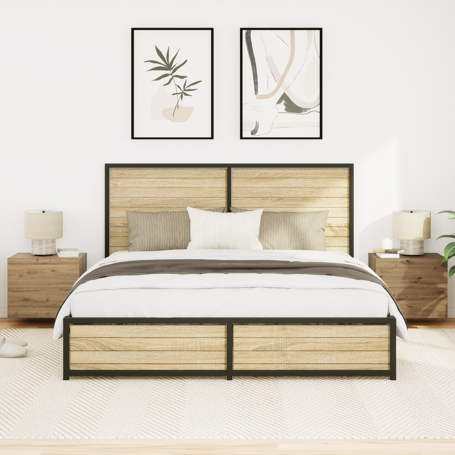 Bedside Cabinets with LED Lights Wall-Mounted 2 pcs Artisan Oak