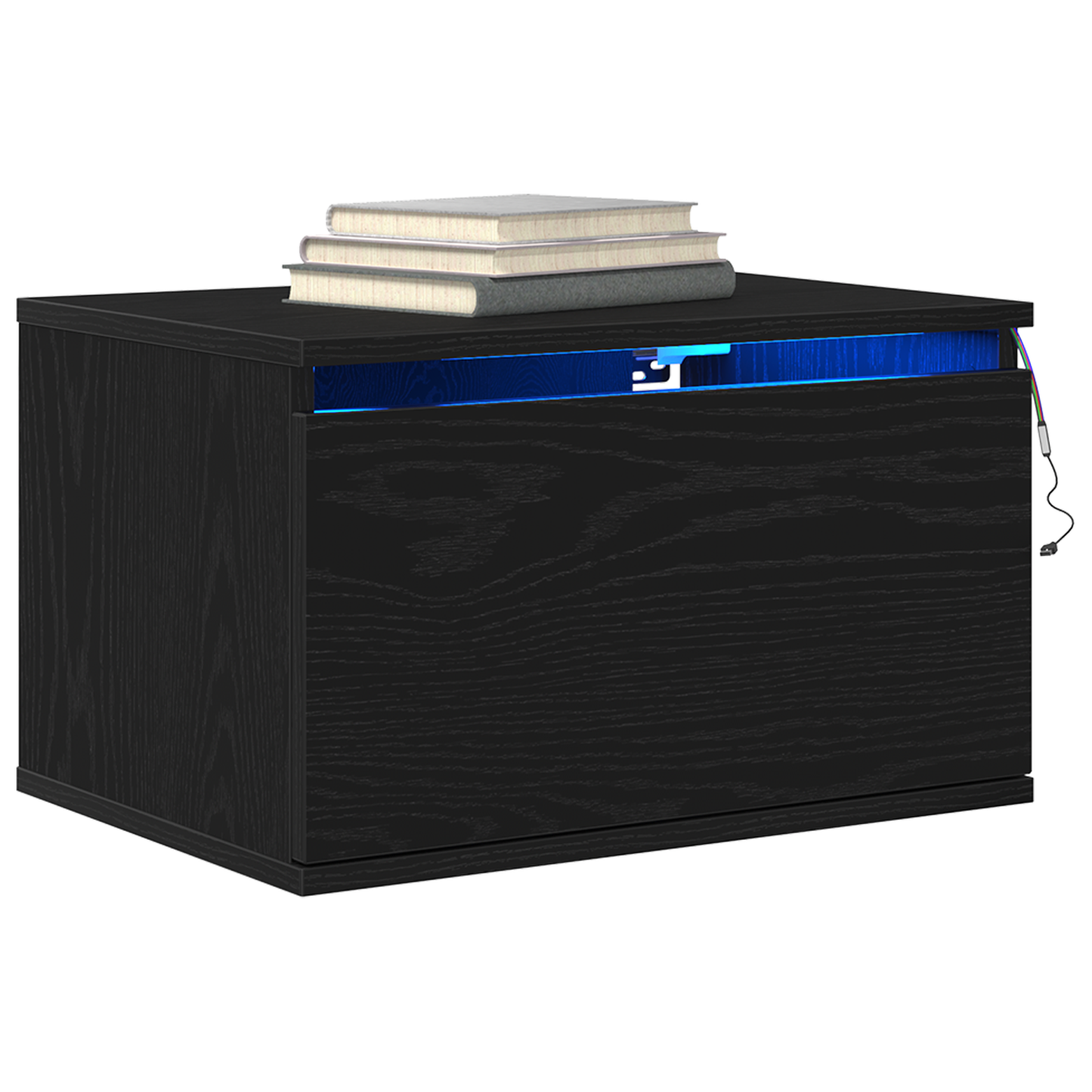 Bedside Cabinet with LED Wall-Mounted Black Oak 50x36x30 cm
