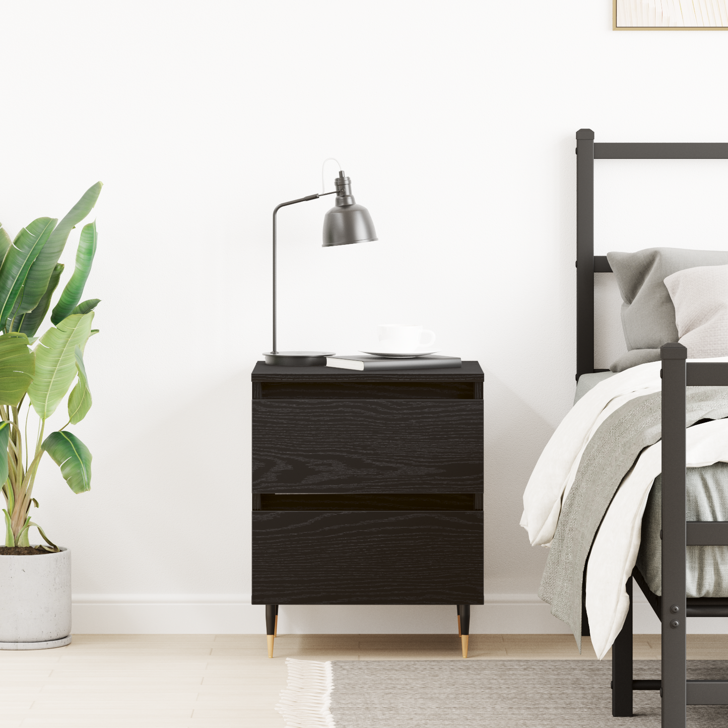 Bedside Cabinet Black Oak 40x35x50 cm Engineered Wood