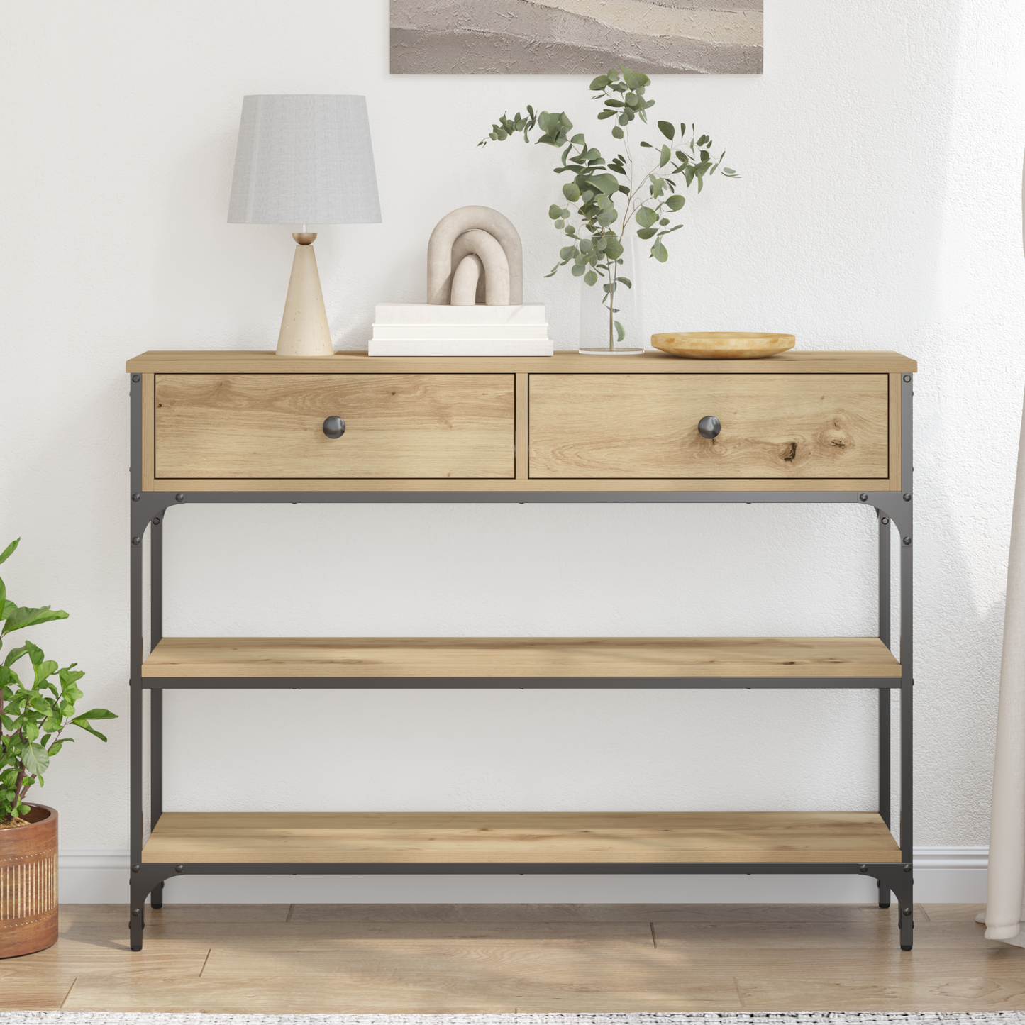 Console Table Artisan Oak 100x25x75 cm Engineered Wood & Steel