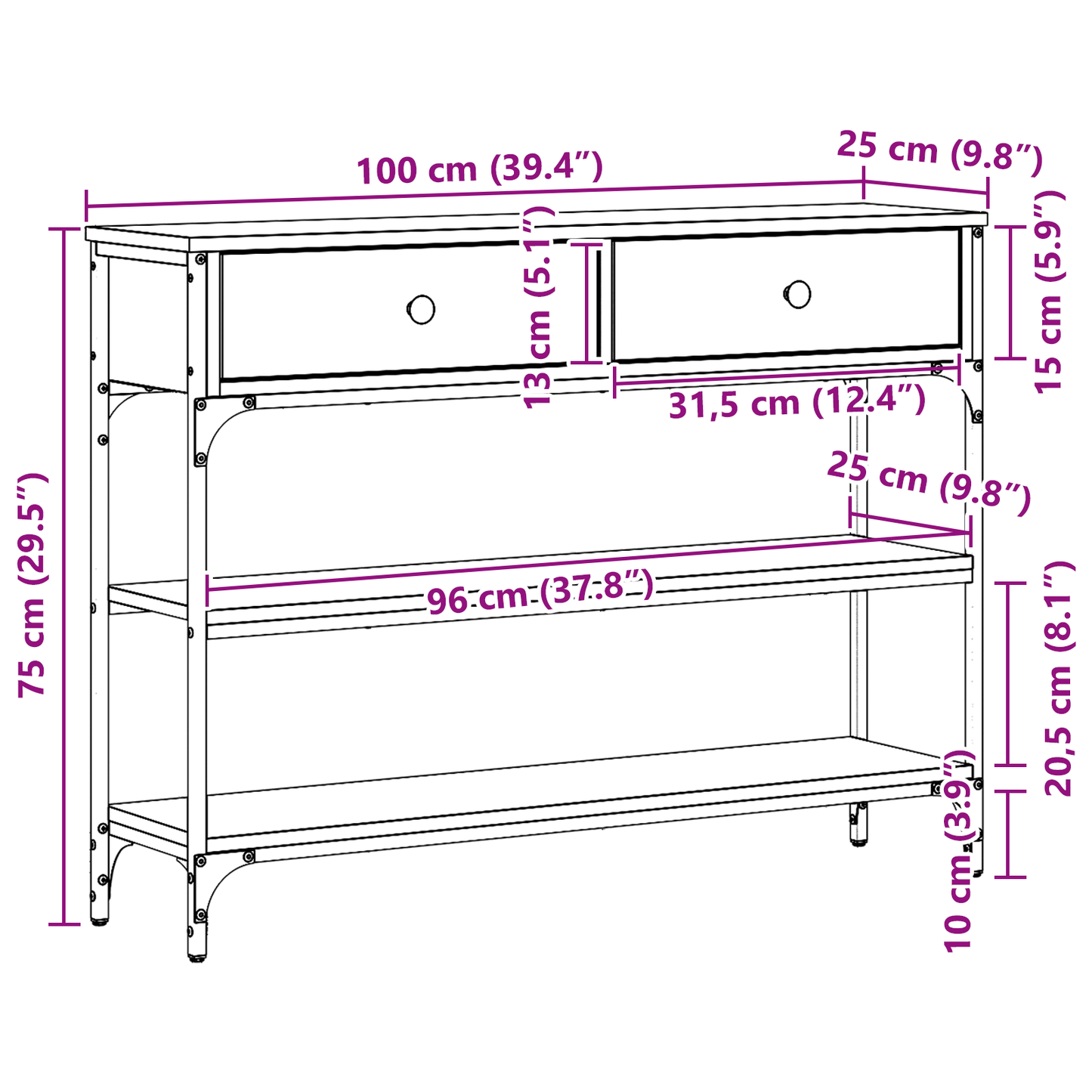 Console Table Artisan Oak 100x25x75 cm Engineered Wood & Steel