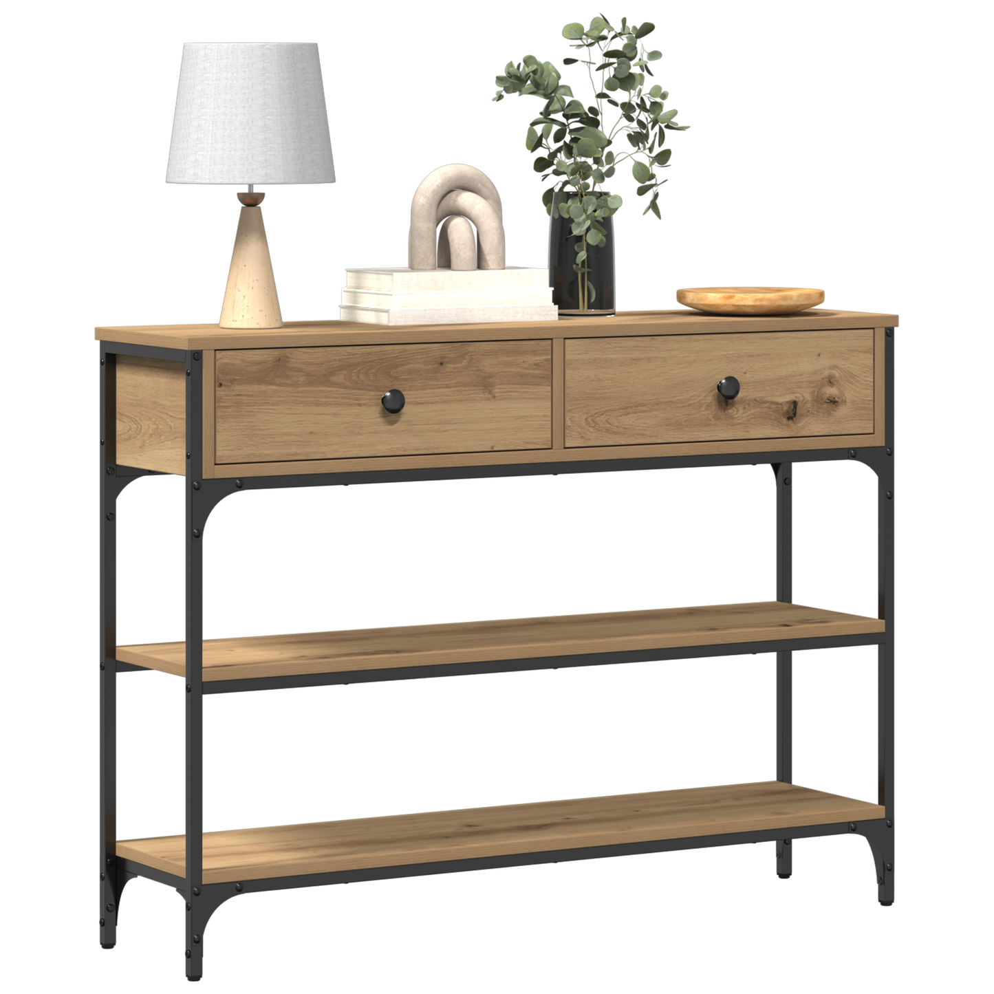 Console Table Artisan Oak 100x25x75 cm Engineered Wood & Steel