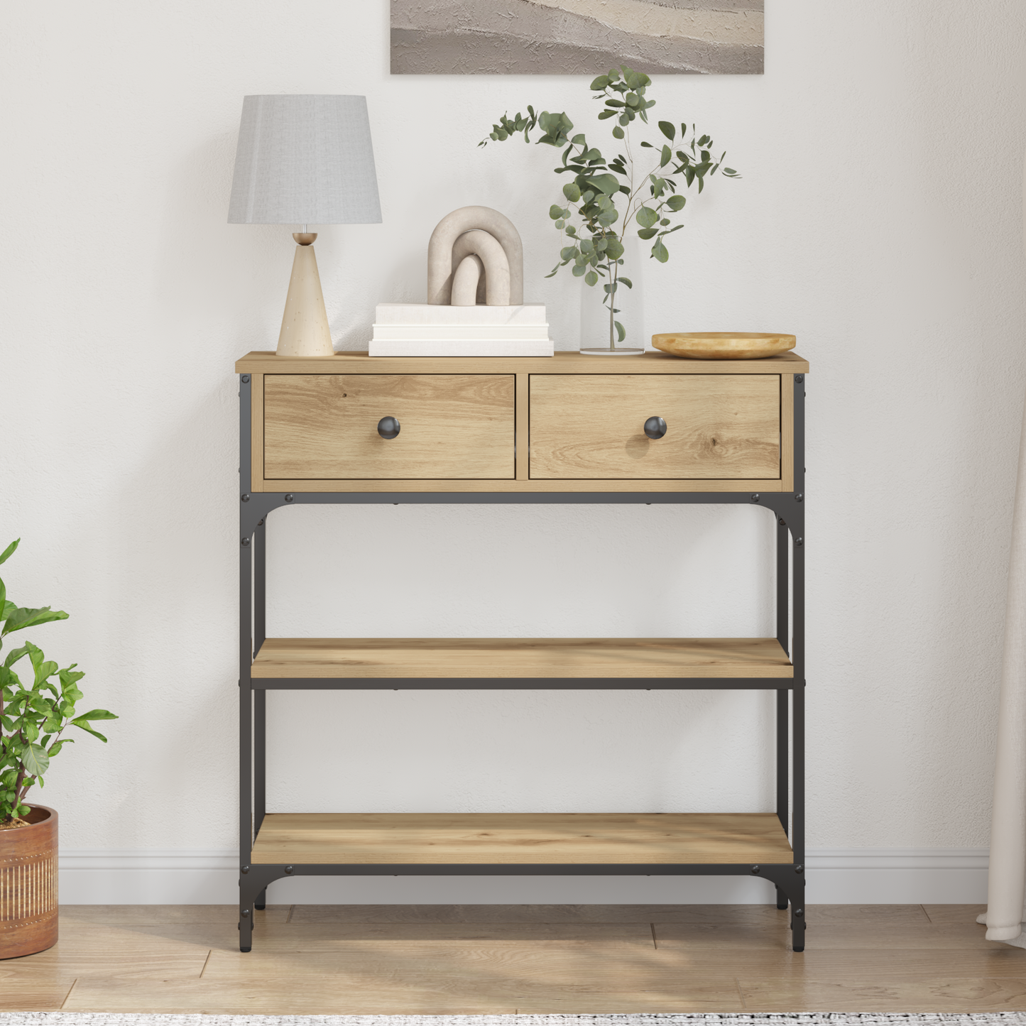 Console Table Artisan Oak 72,5x25x75 cm Engineered Wood & Steel