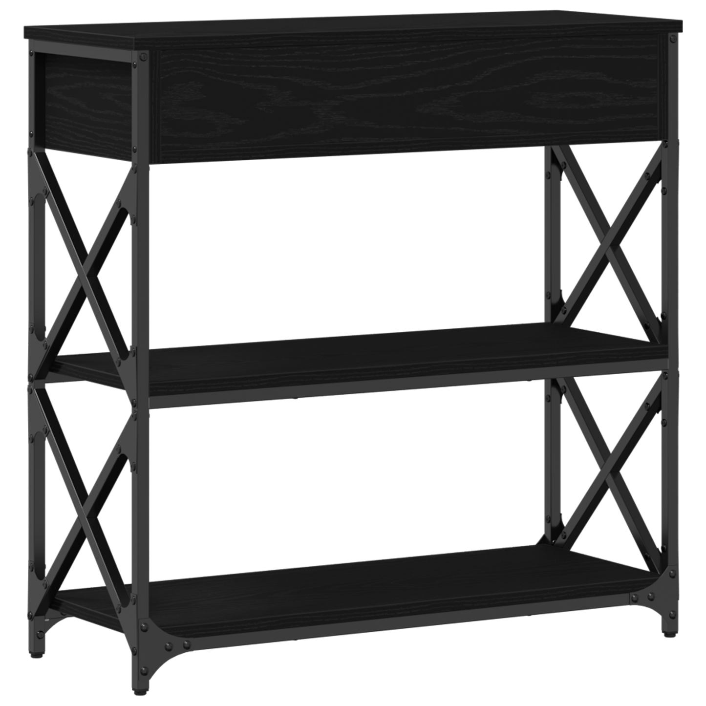 Console Table Black Oak 75x28x75 cm Engineered Wood and Steel